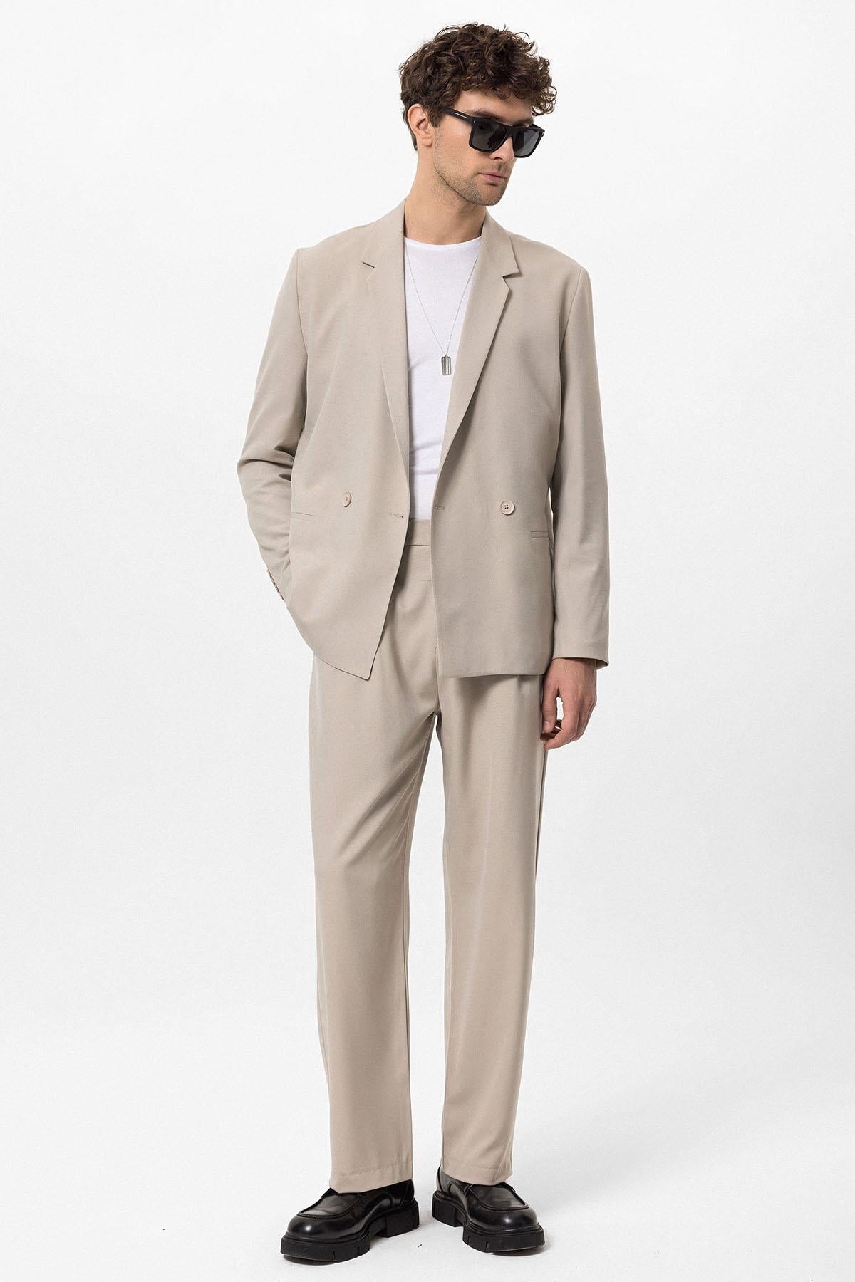 Men's Stone Single-Button Double-Breasted Blazer