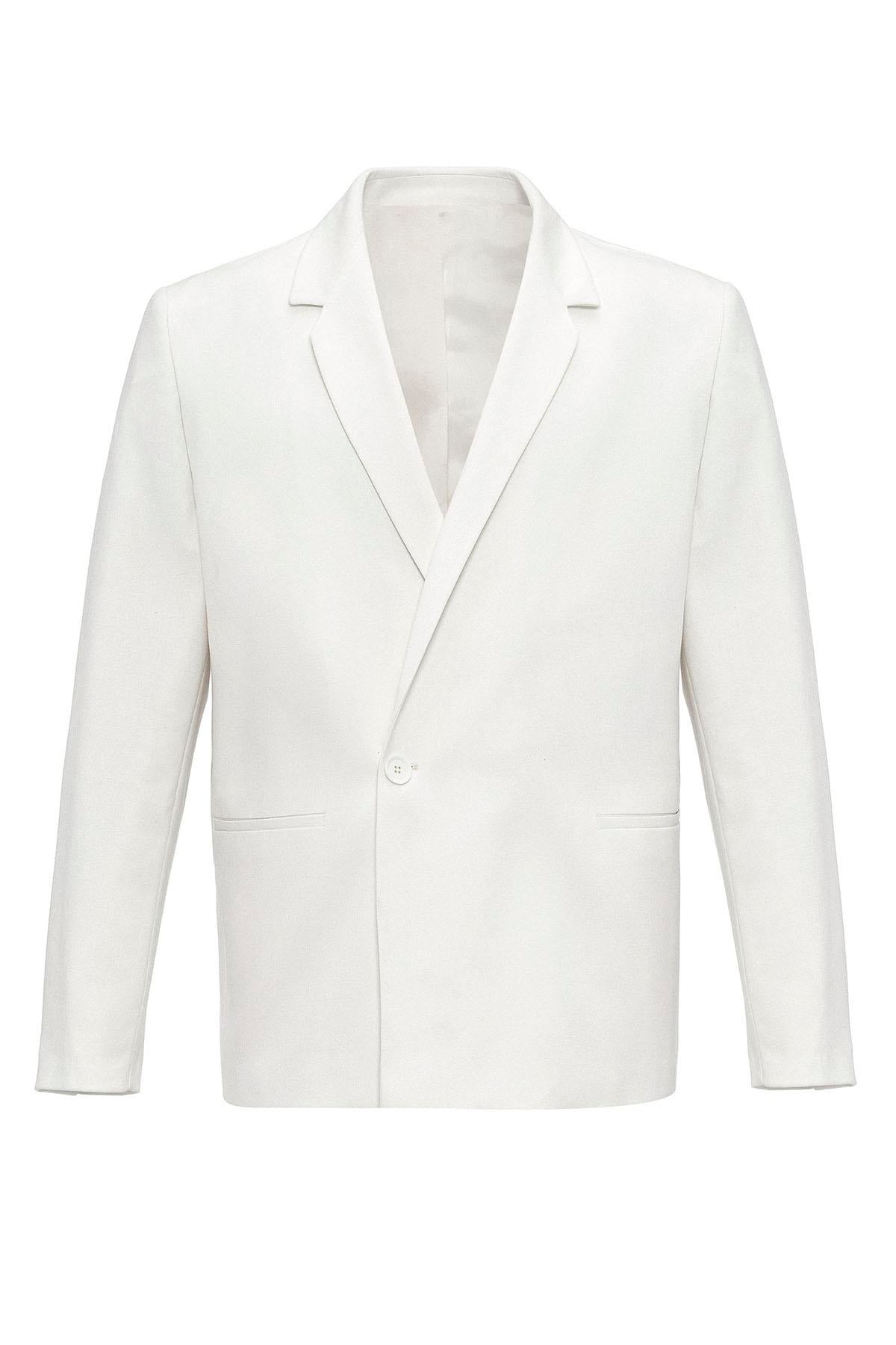 Men's Ecru Single-Button Double-Breasted Blazer