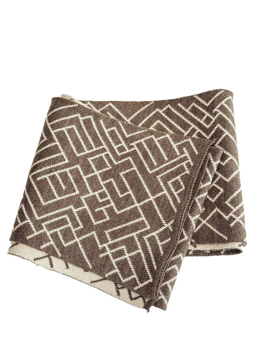 Brown Geometric Patterned Knit Scarf
