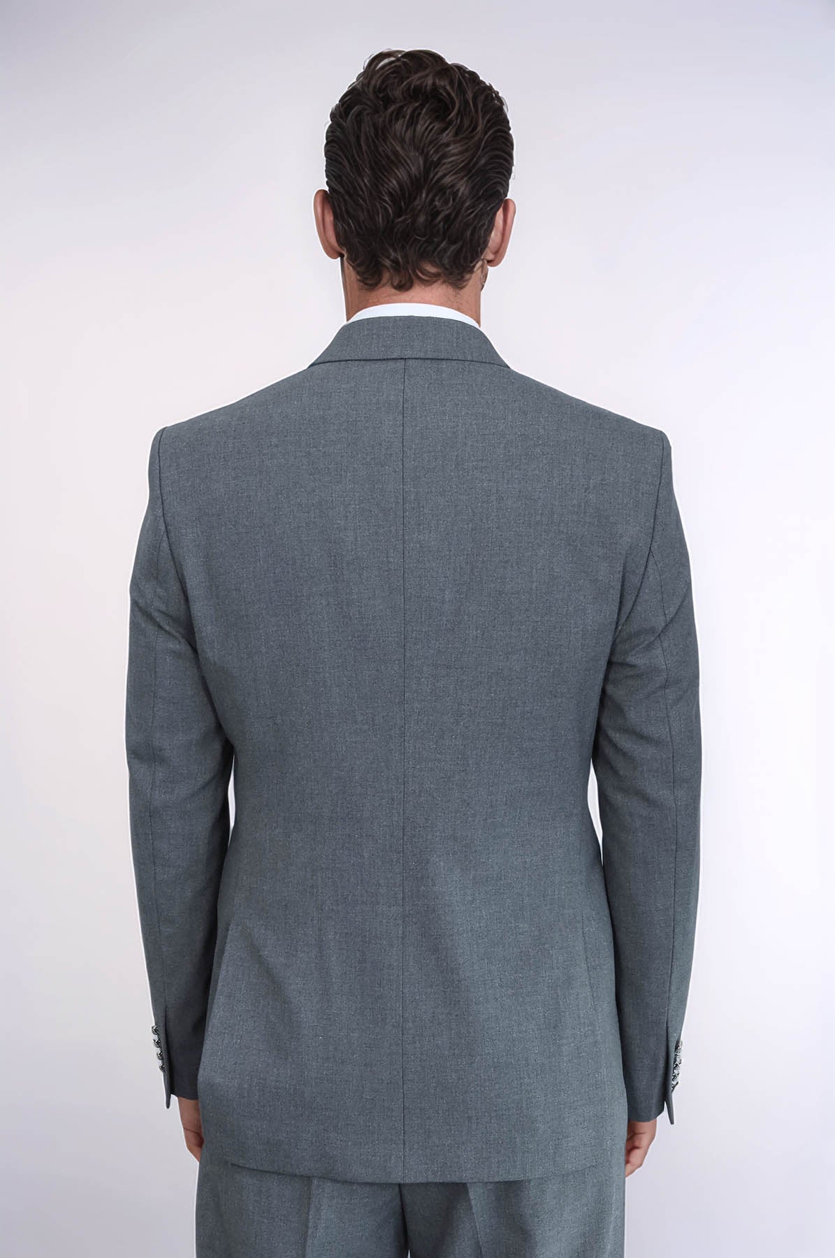 Slim Fit Double-Breasted Anthracite Men’s Suit with Silver-Tone Metal Buttons – Wessi
