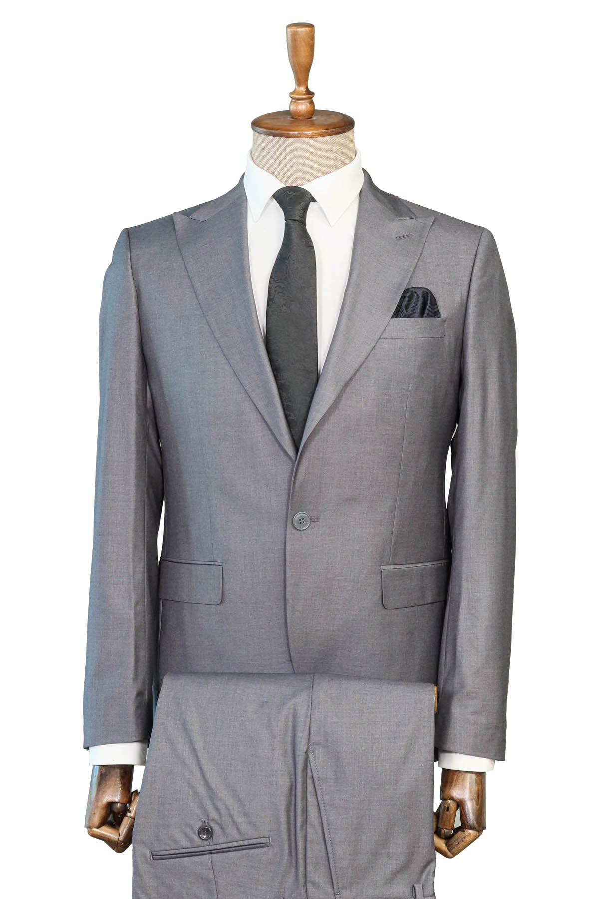 Gray Slim Fit Suit, White Shirt, and Black Tie Combination - Classic Office Style