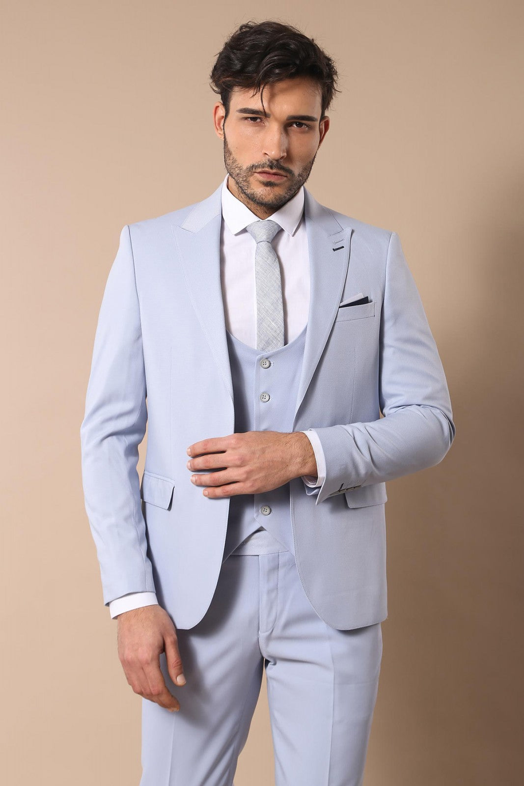 KOALA SYDNEY Mono Lapel Patterned Light Blue Tuxedo Suit-Wessi