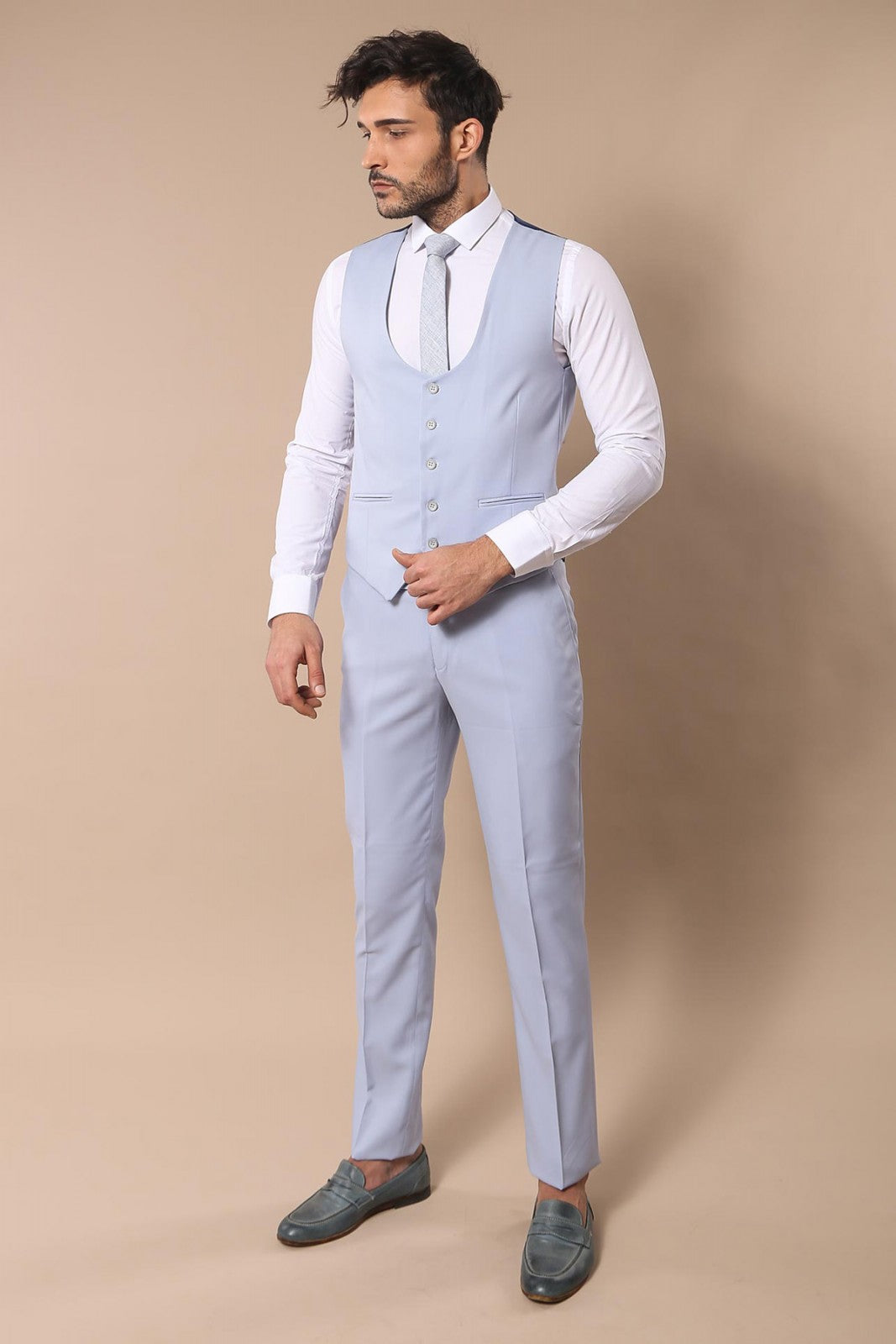 KOALA SYDNEY Mono Lapel Patterned Light Blue Tuxedo Suit-Wessi