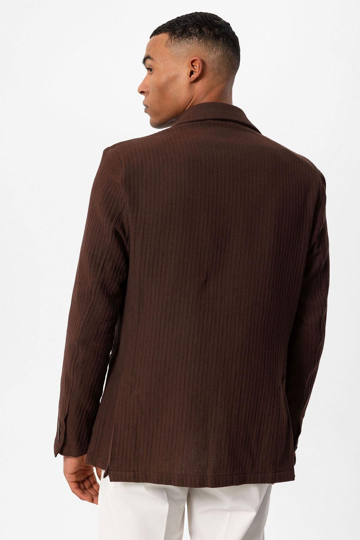 Men's Brown Pocketed Plain Blazer Jacket