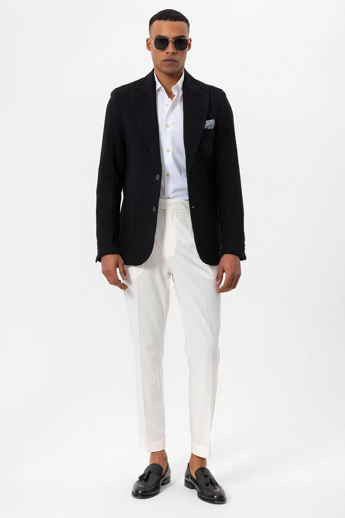 Men's Black Pocketed Plain Blazer Jacket