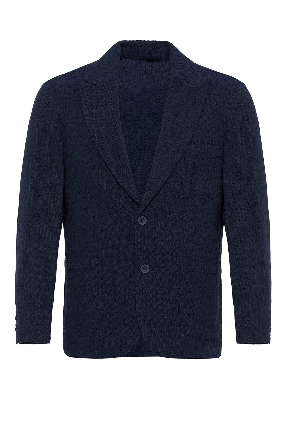 KOALA SYDNEY Men's Navy Blue Pocketed Plain Blazer Jacket