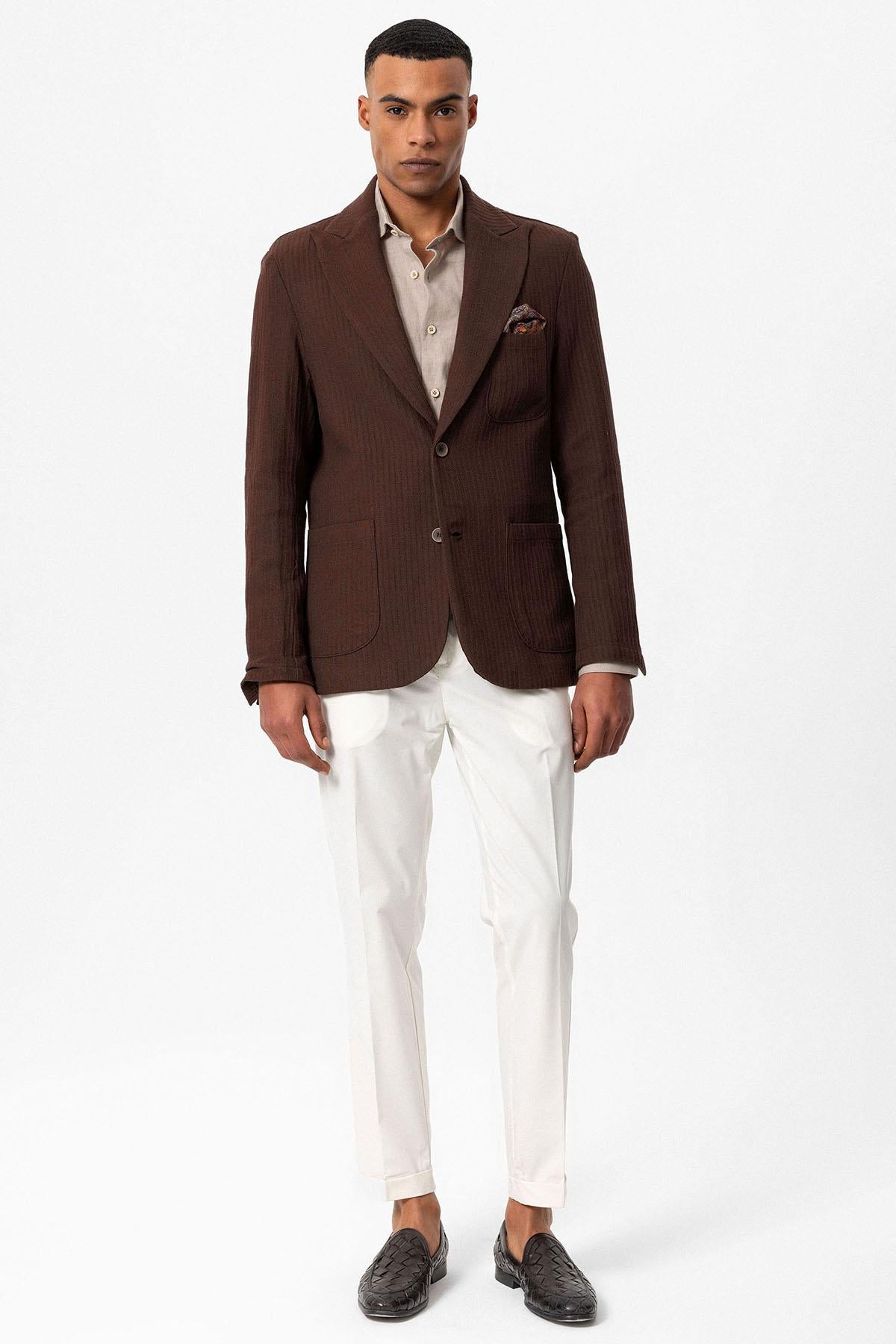 Men's Brown Pocketed Plain Blazer Jacket