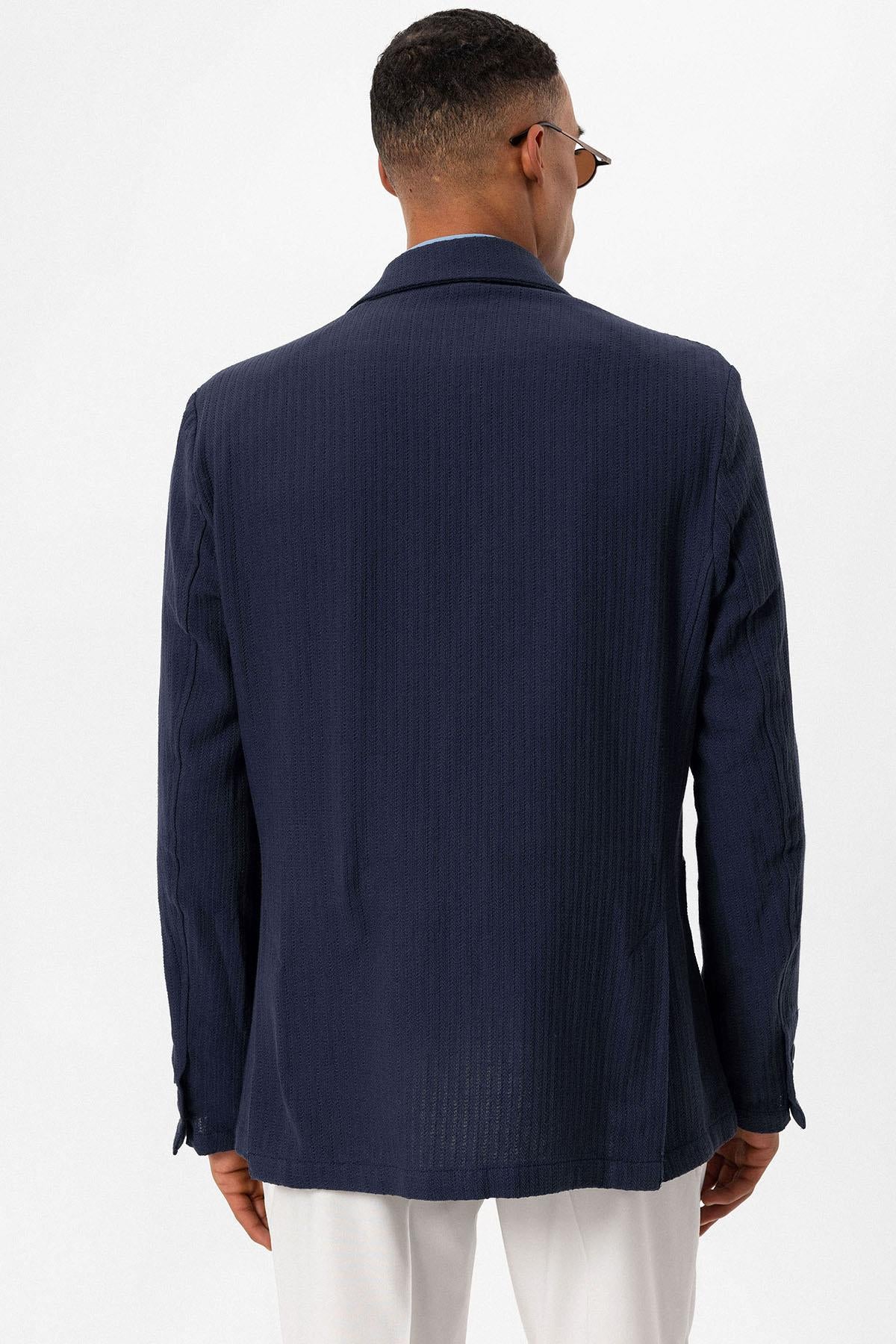 KOALA SYDNEY Men's Navy Blue Pocketed Plain Blazer Jacket