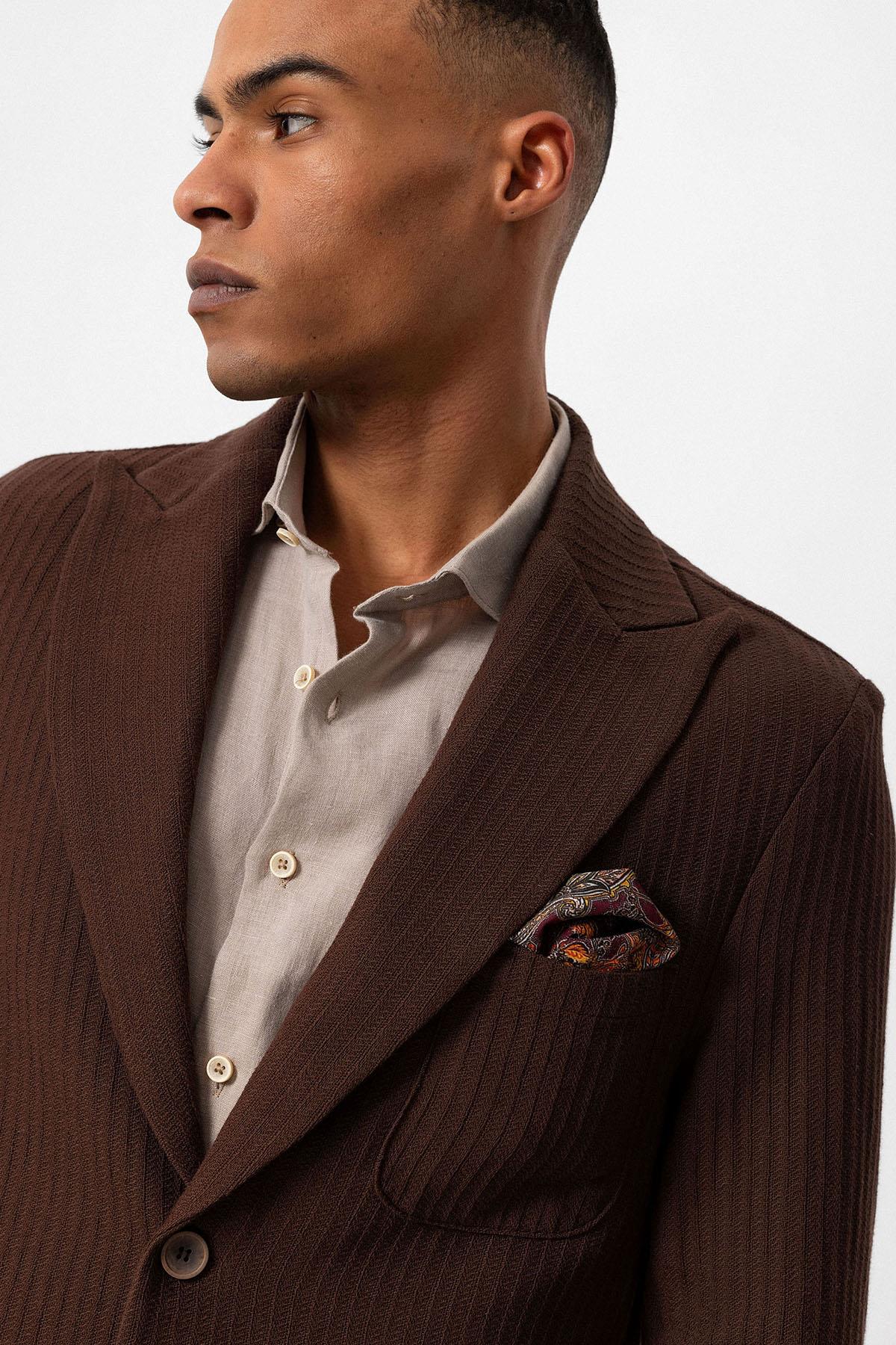 Men's Brown Pocketed Plain Blazer Jacket