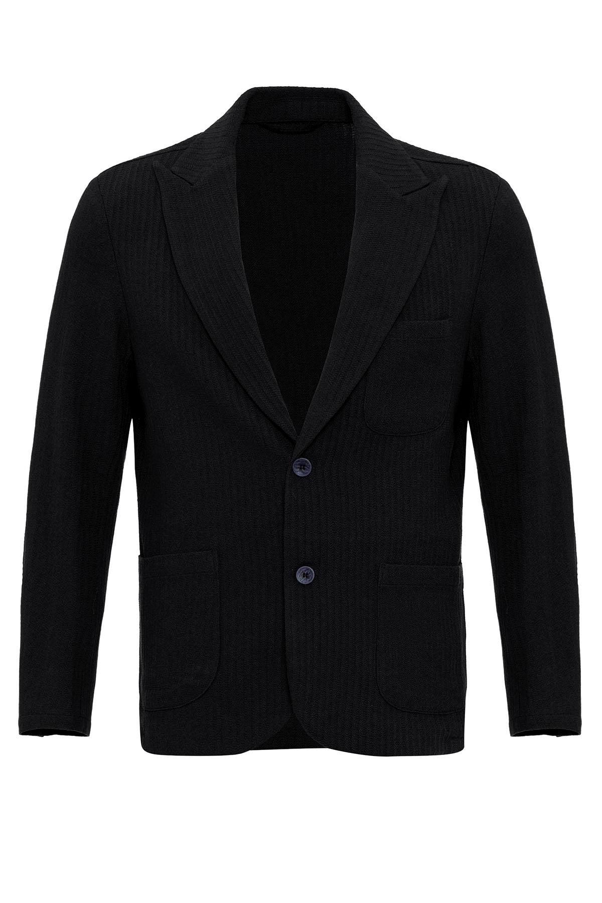 Men's Black Pocketed Plain Blazer Jacket
