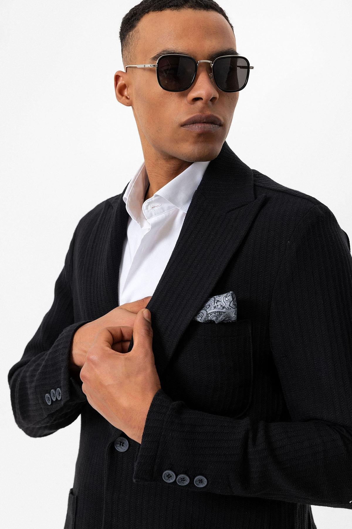 Men's Black Pocketed Plain Blazer Jacket