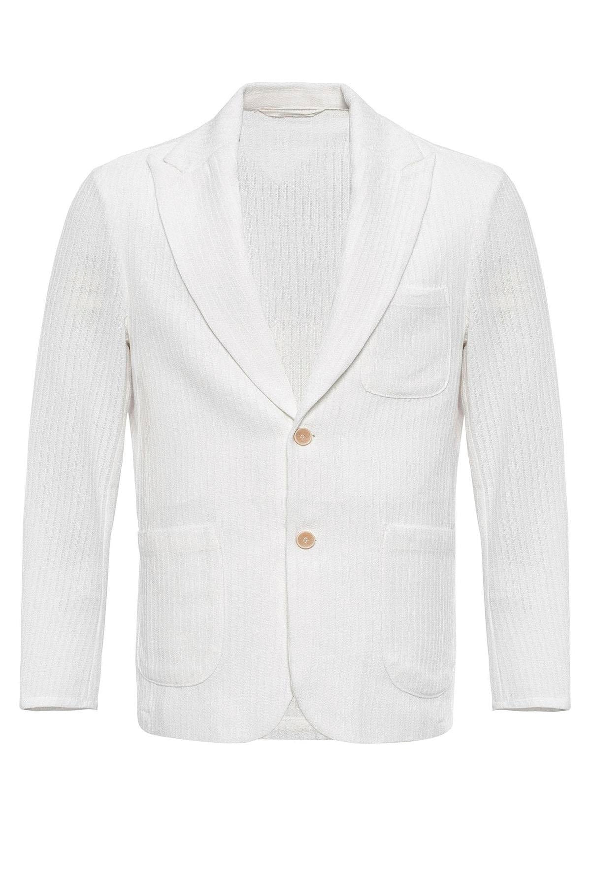 Men's Ecru Pocketed Plain Blazer Jacket