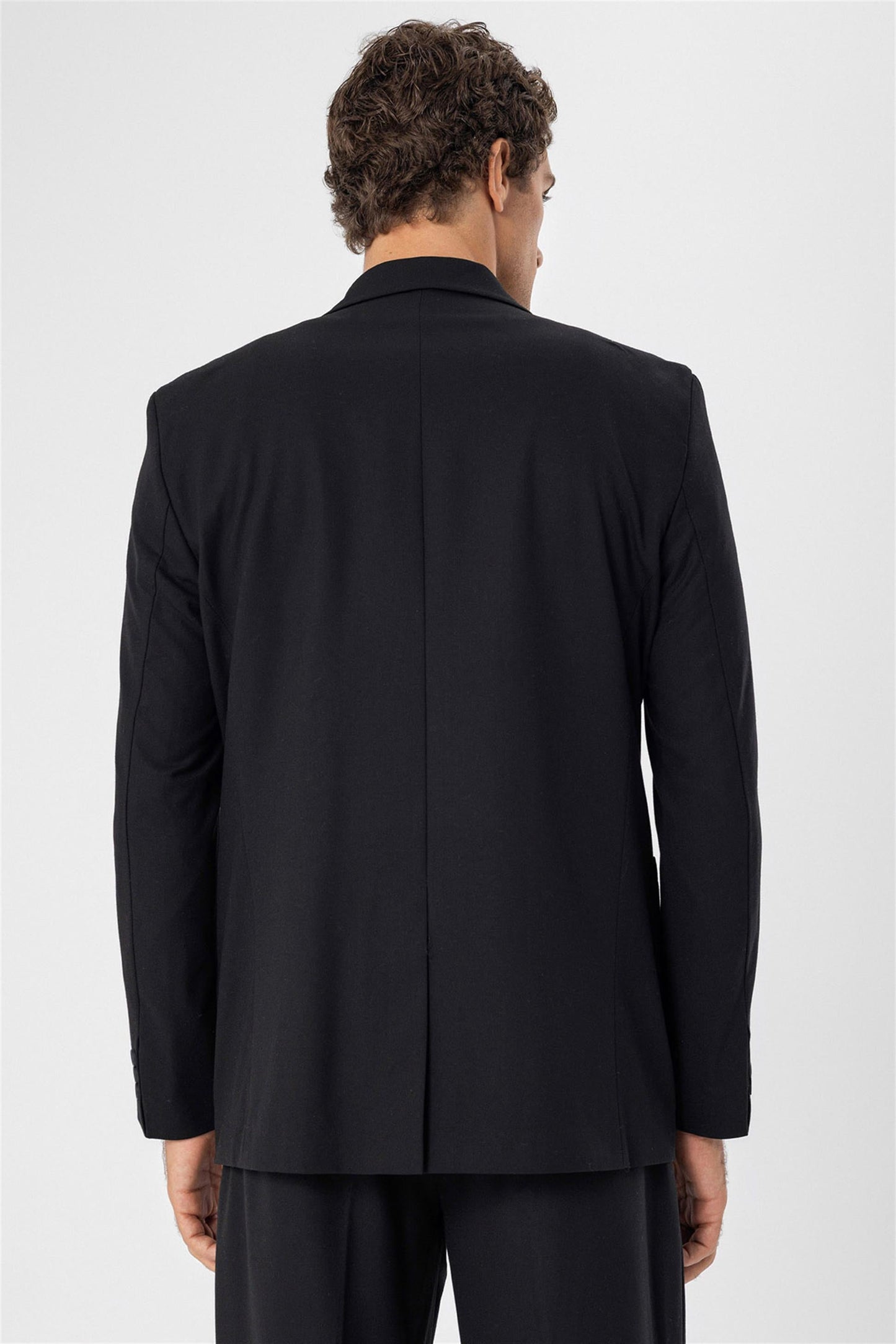 Men's Black Double Breasted Blazer Jacket with Bag Pocket