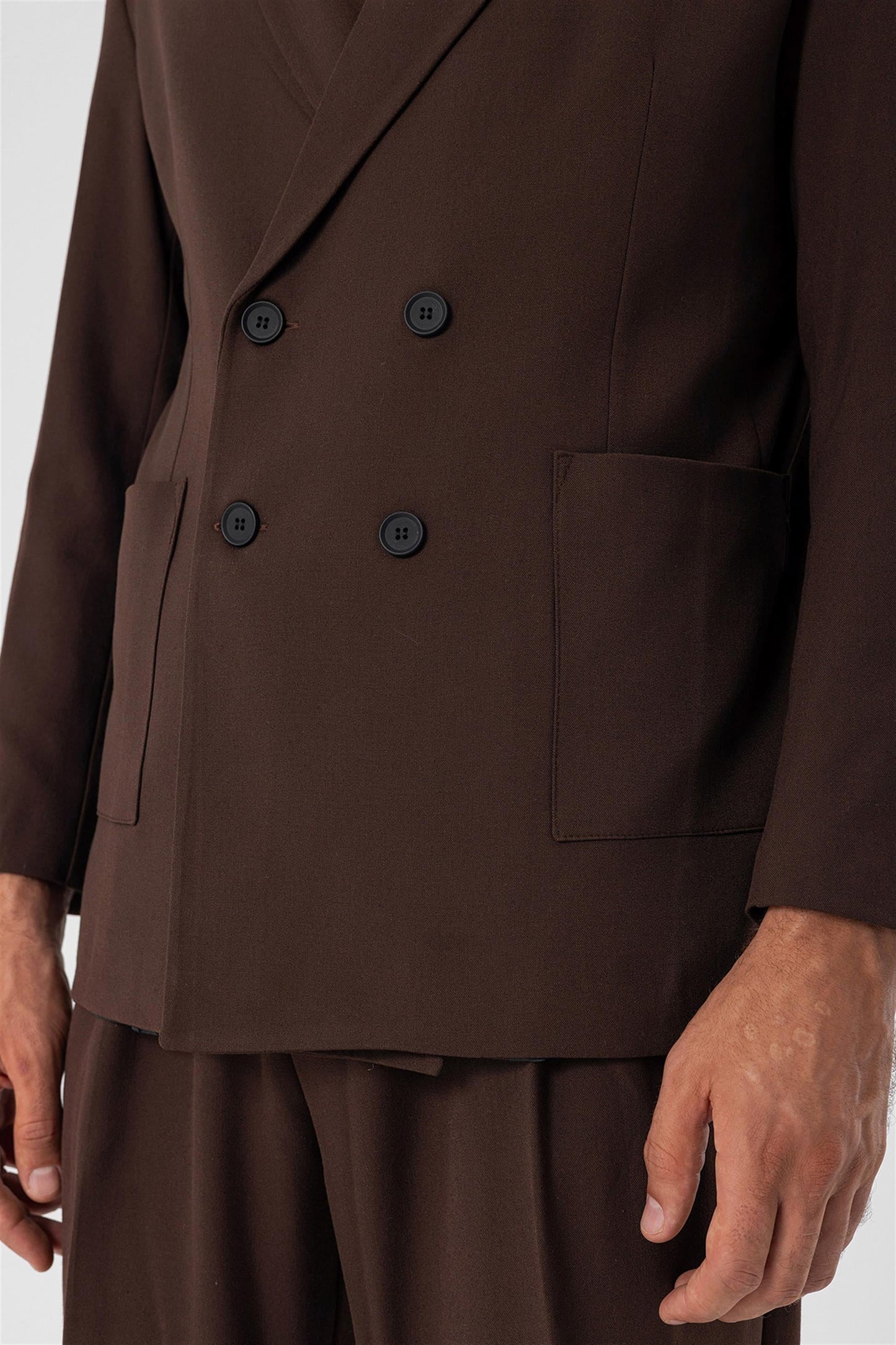 Men's Brown Double Breasted Blazer Jacket with Bag Pocket