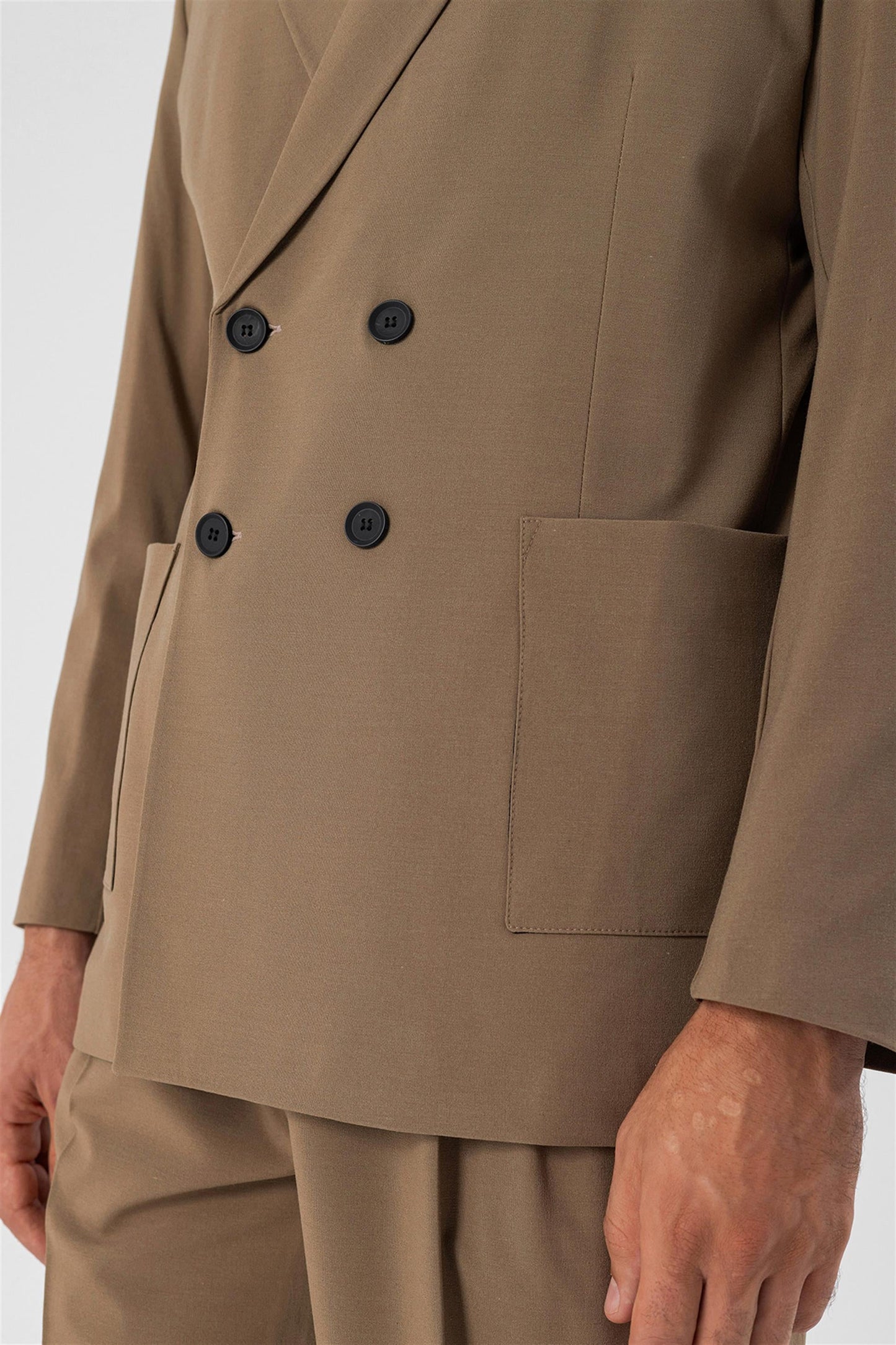KOALA SYDNEY Men's Camel Double Breasted Blazer Jacket with Bag Pocket