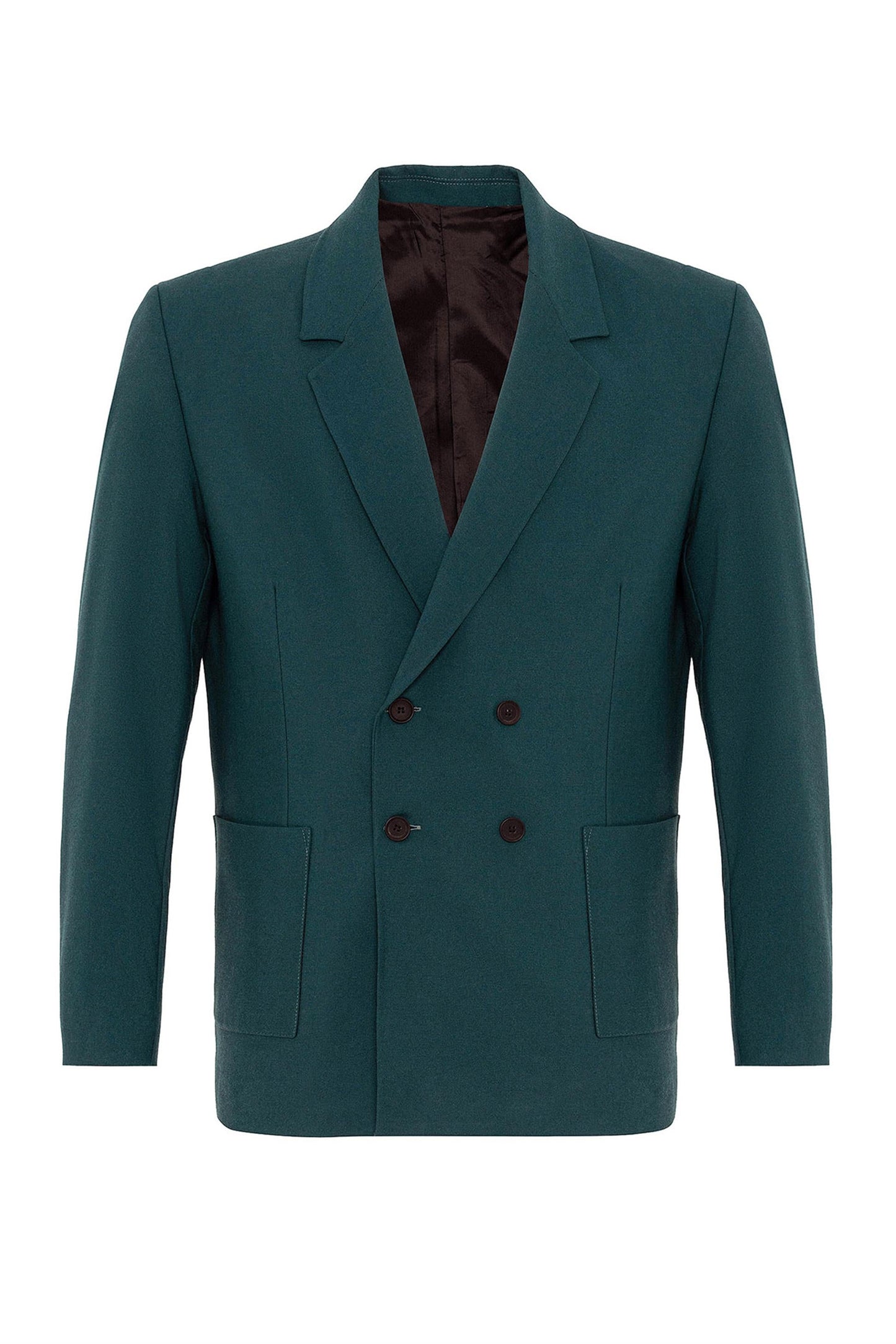 Men's Green Double Breasted Blazer Jacket with Bag Pocket