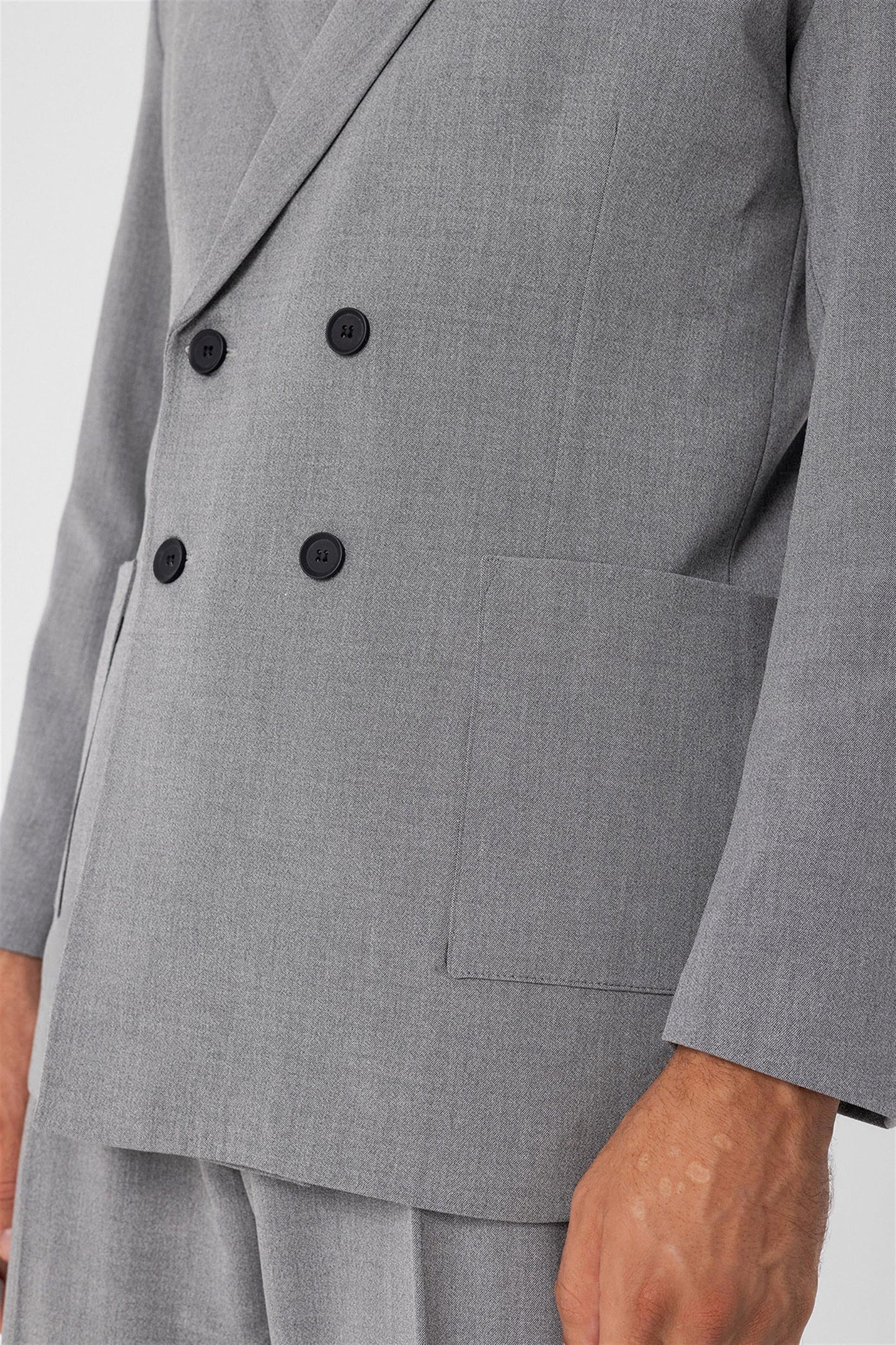 KOALA SYDNEY Men's Grey Double Breasted Blazer Jacket with Bag Pocket