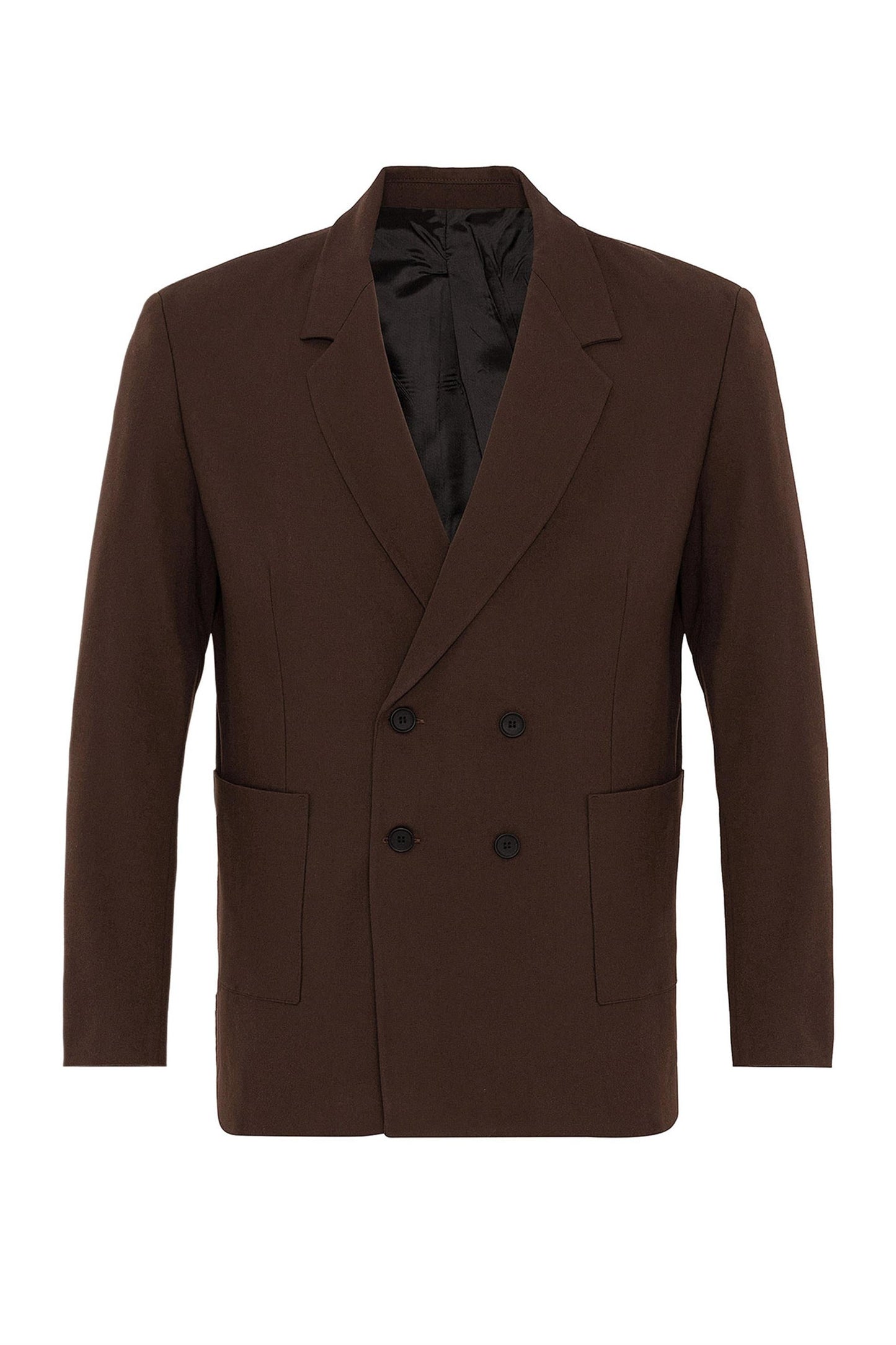 Men's Brown Double Breasted Blazer Jacket with Bag Pocket