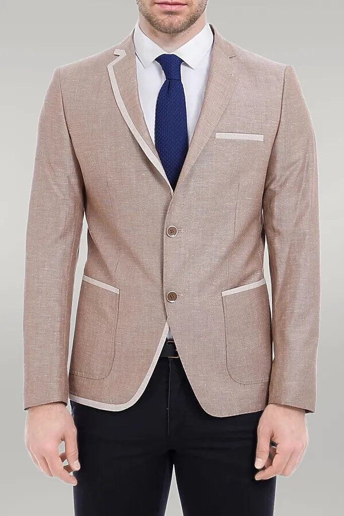 Two Buttons Brown Linen Jacket -