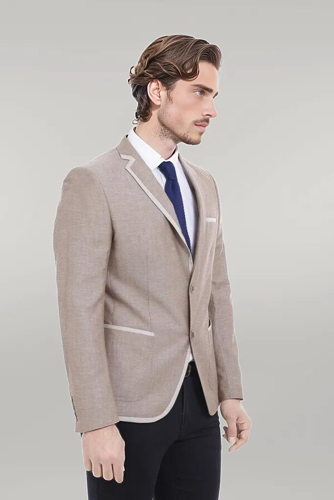 Two Buttons Brown Linen Jacket -