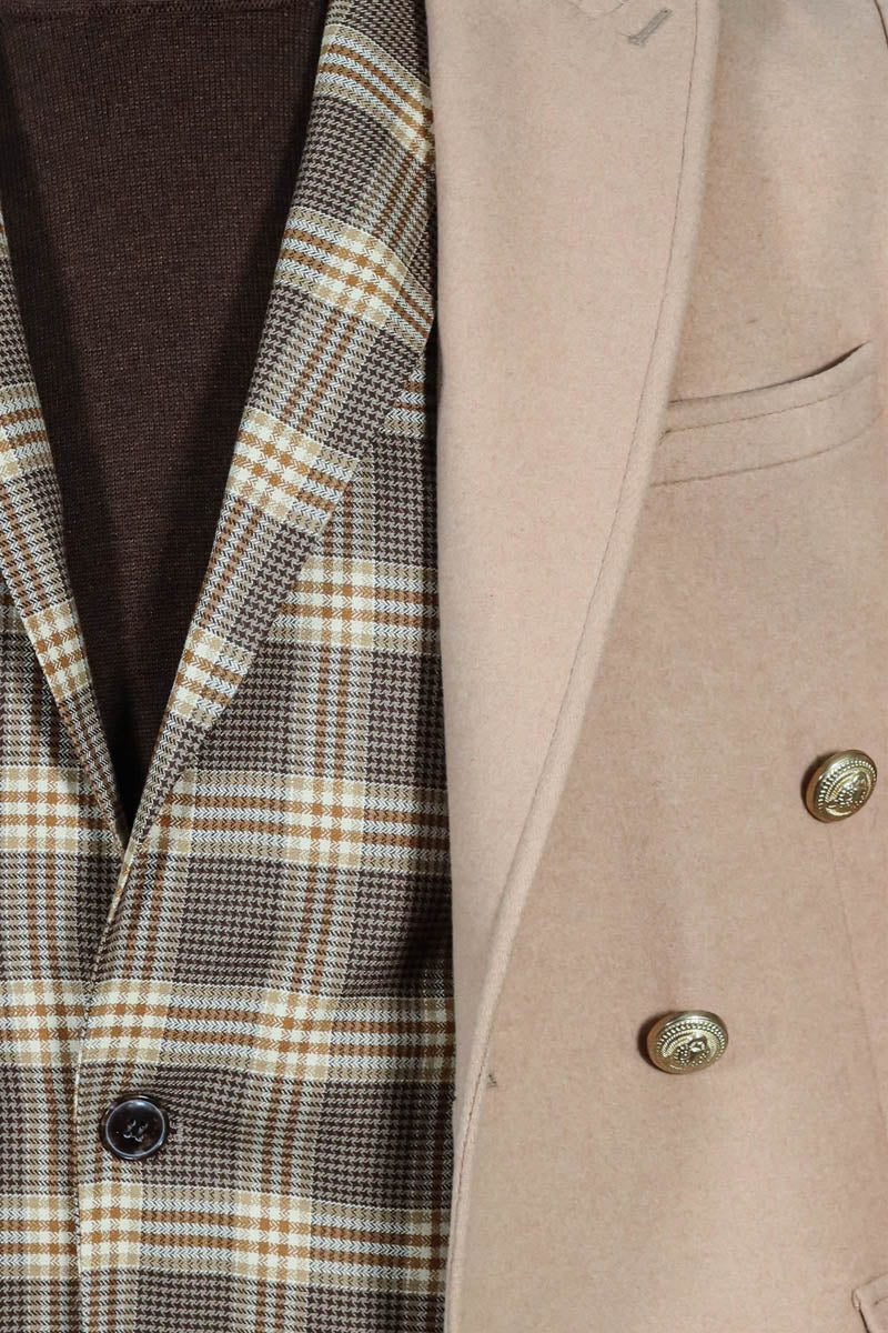 KOALA SYDNEY Beige Double-Breasted Coat with Brown Suit and Knitwear - Winter Business Look -