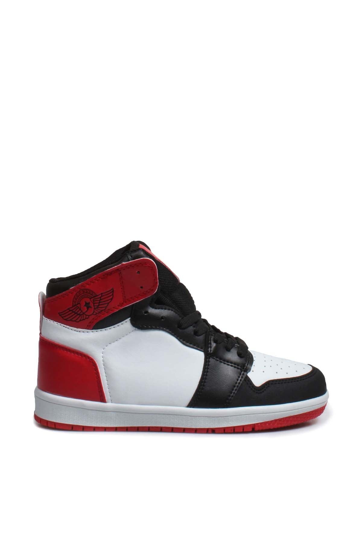 Men's High-Top Sneakers in Black, White, and Red Colorway