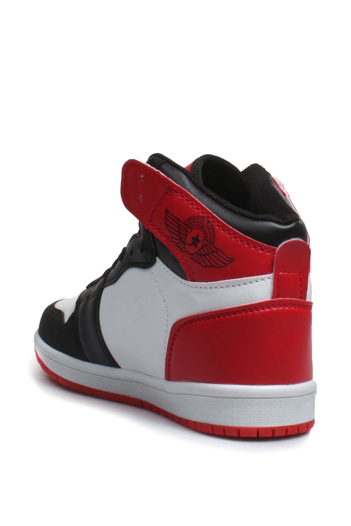Men's High-Top Sneakers in Black, White, and Red Colorway