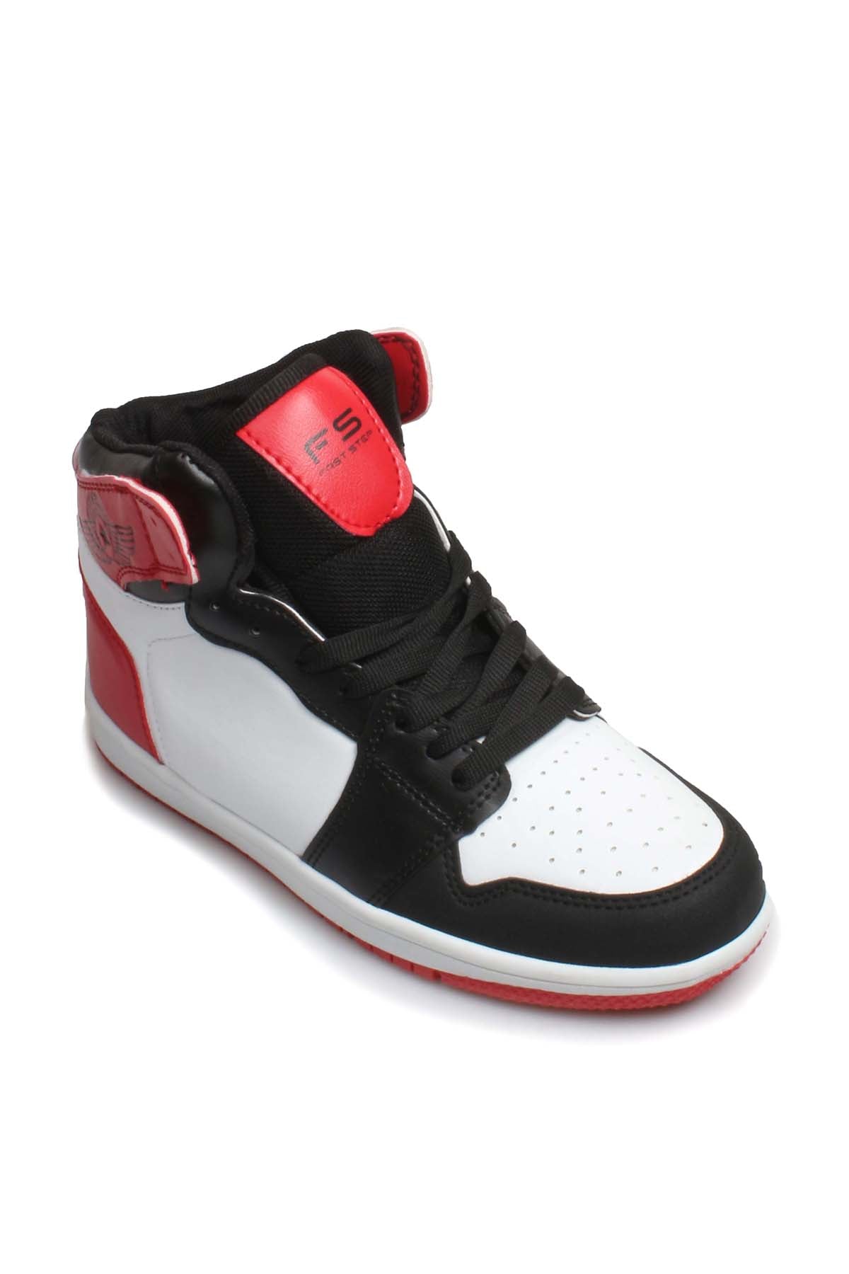 Men's High-Top Sneakers in Black, White, and Red Colorway