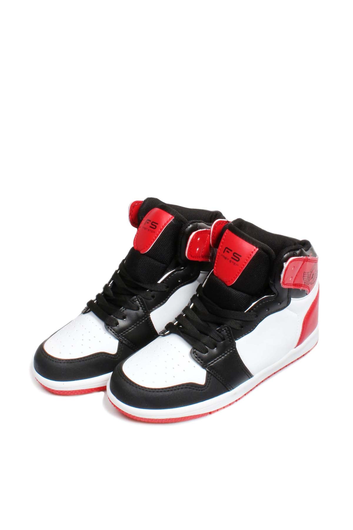 Men's High-Top Sneakers in Black, White, and Red Colorway