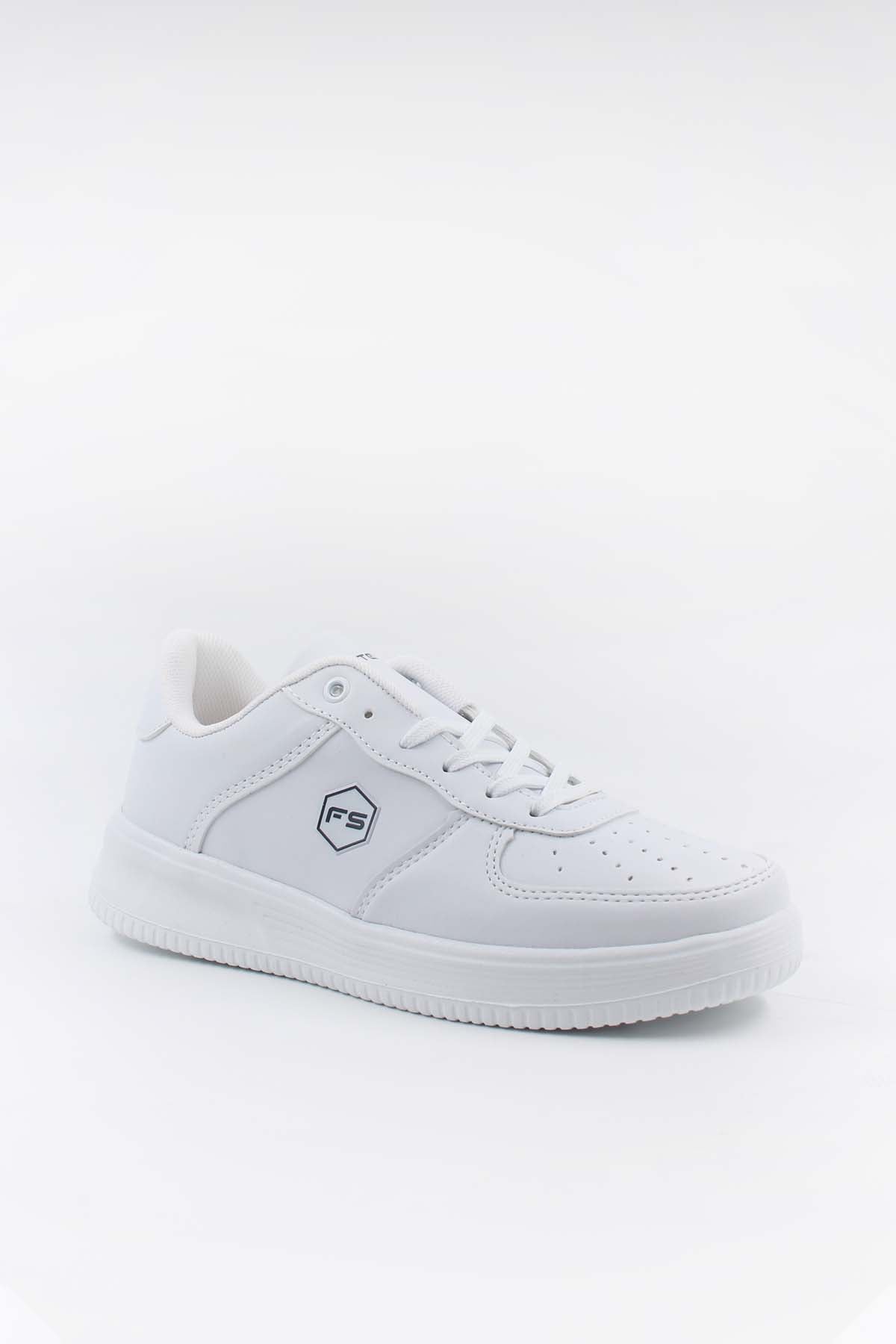Men's All-White Leather Low-Top Sneakers with Perforated Details