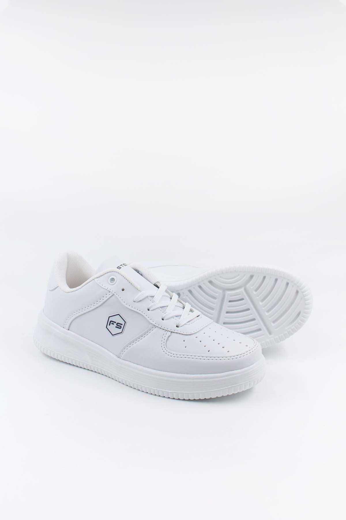 Men's All-White Leather Low-Top Sneakers with Perforated Details