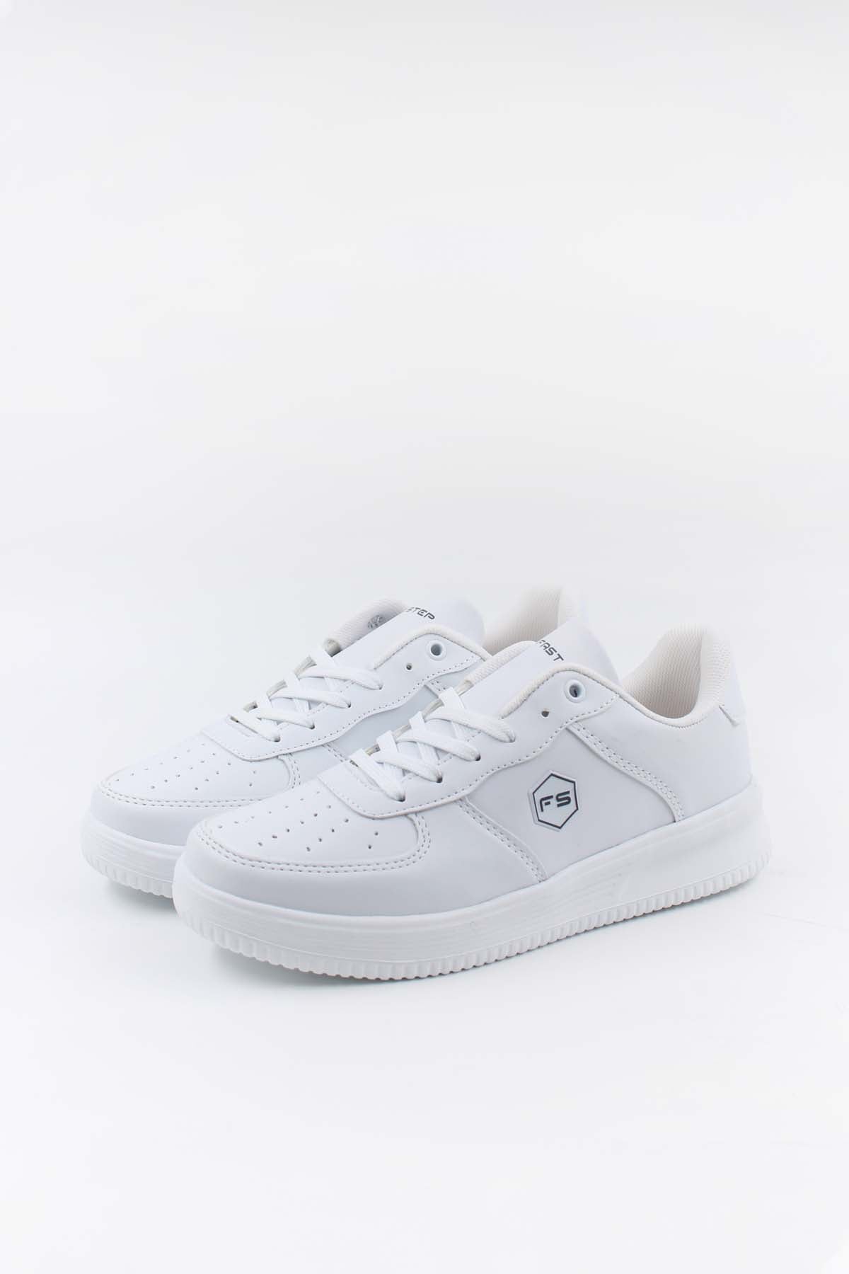 Men's All-White Leather Low-Top Sneakers with Perforated Details