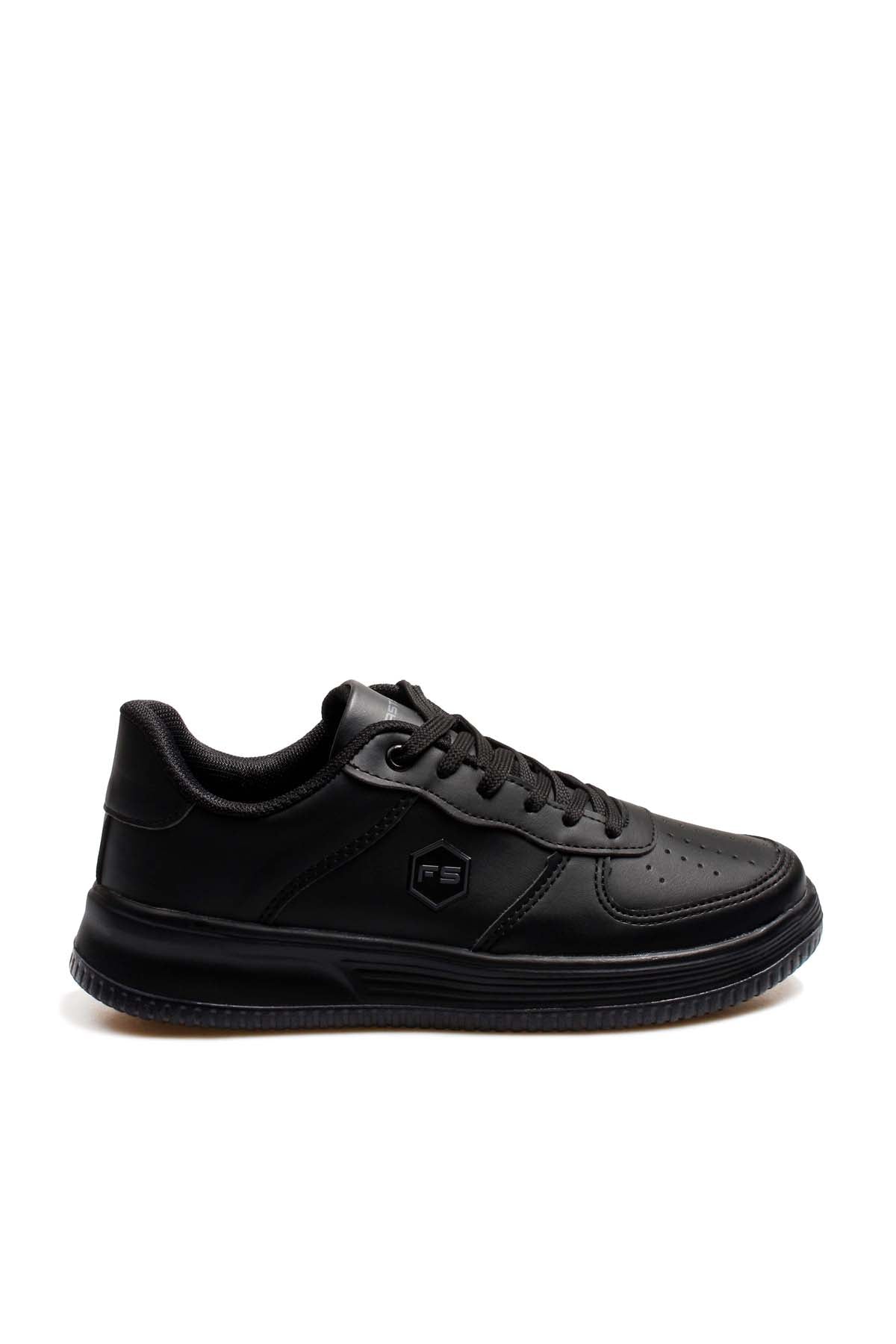 Men's Black Leather Low-Top Sneakers with Perforated Design