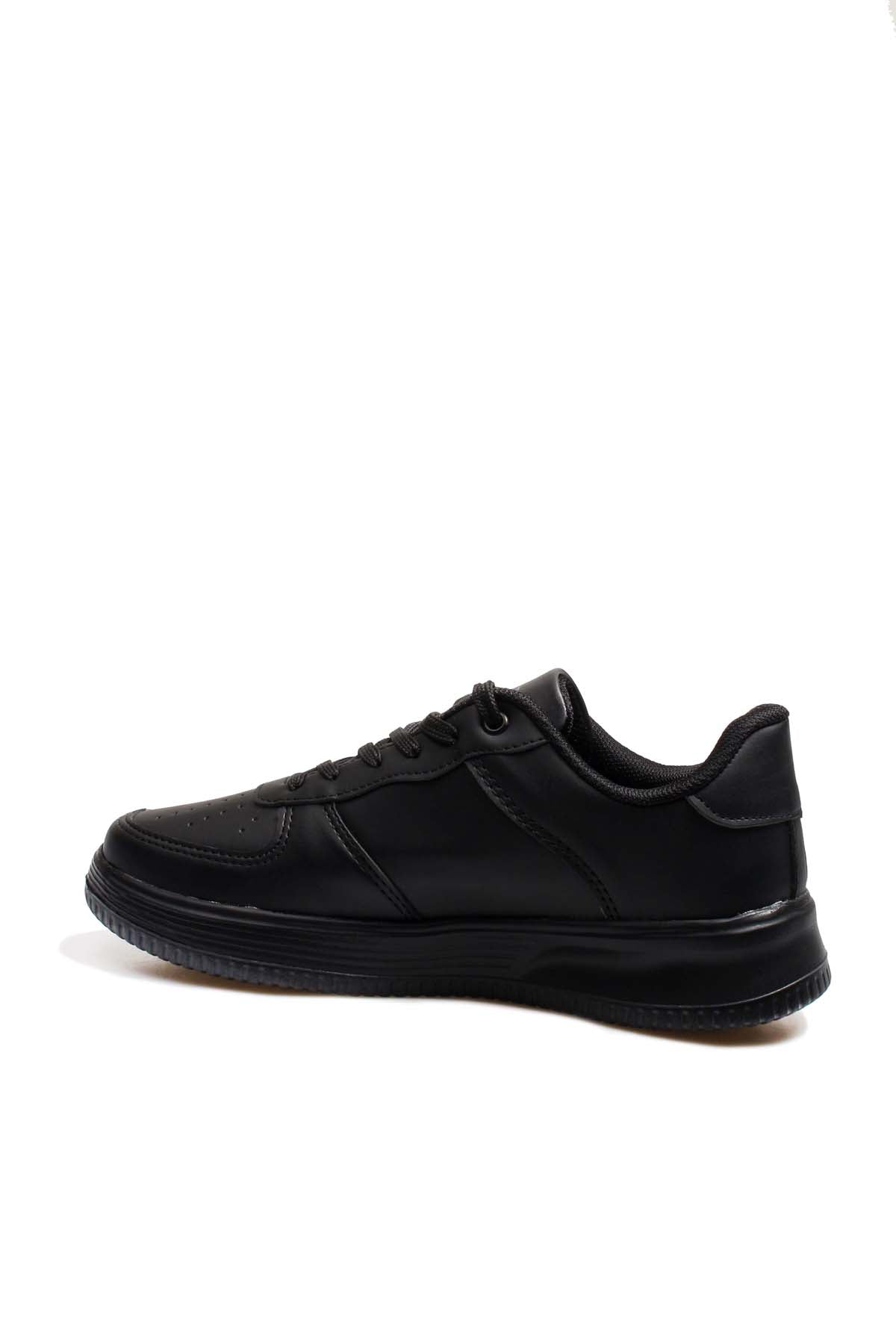 Men's Black Leather Low-Top Sneakers with Perforated Design