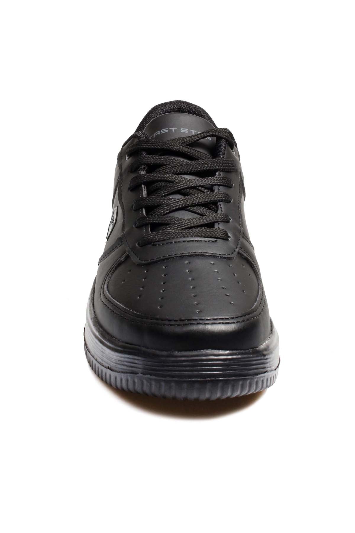 Men's Black Leather Low-Top Sneakers with Perforated Design