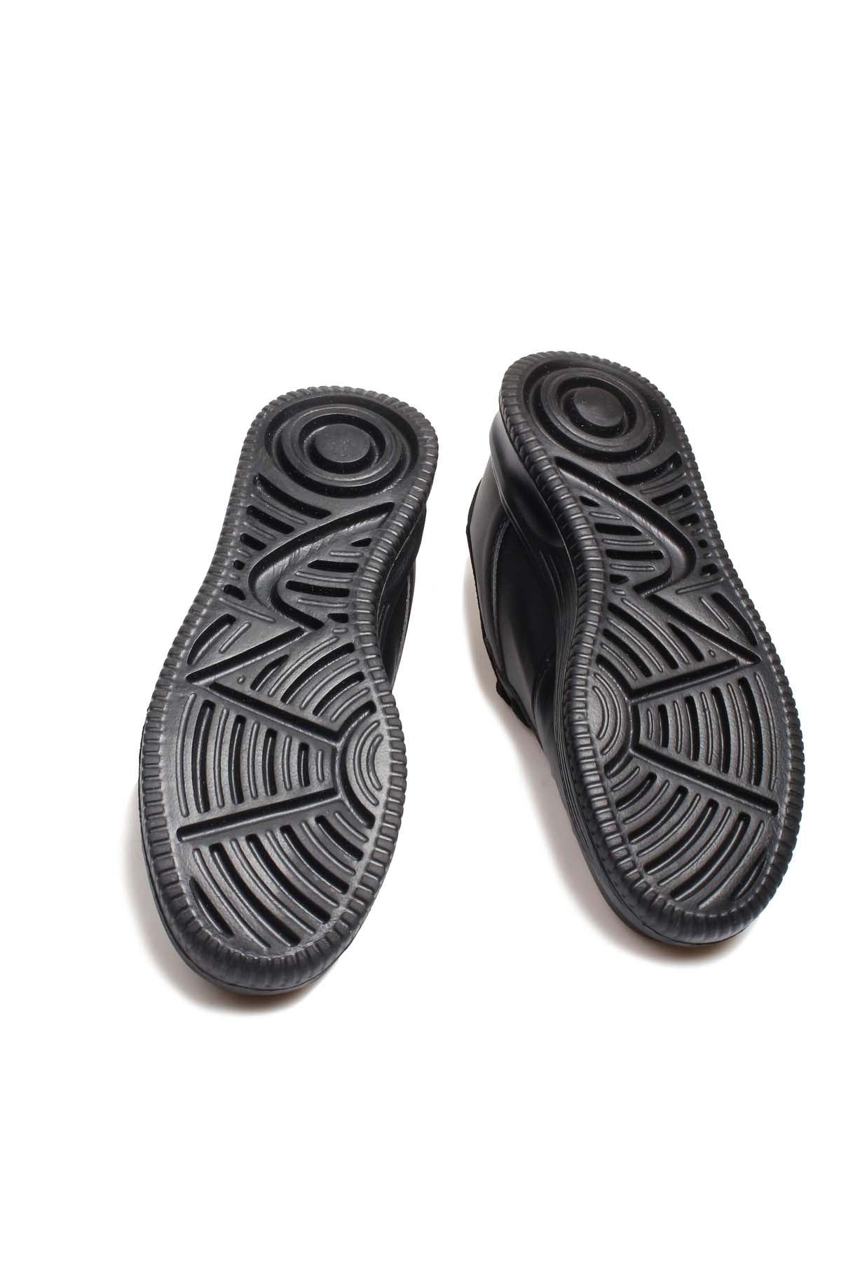 Men's Black Leather Low-Top Sneakers with Perforated Design