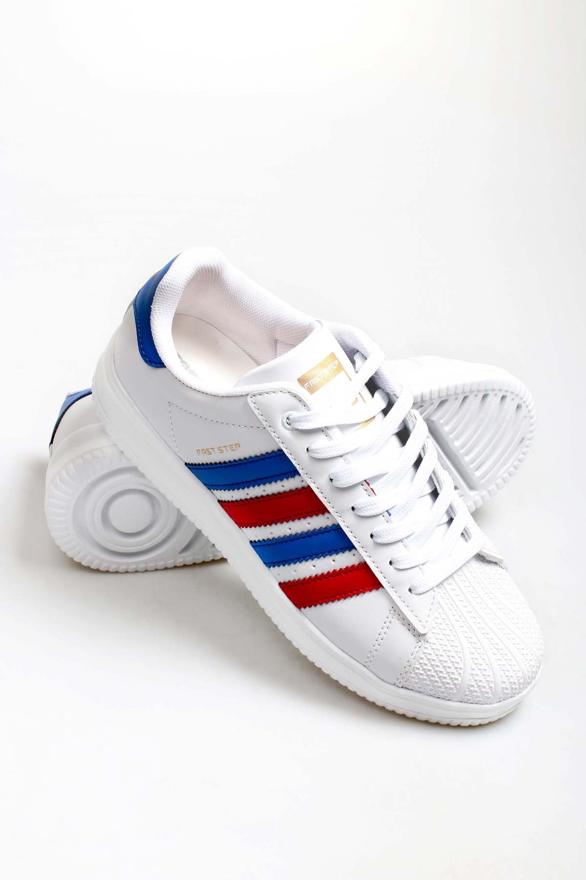 KOALA SYDNEY Men's White Leather Sneakers with Patriotic Stripe Details