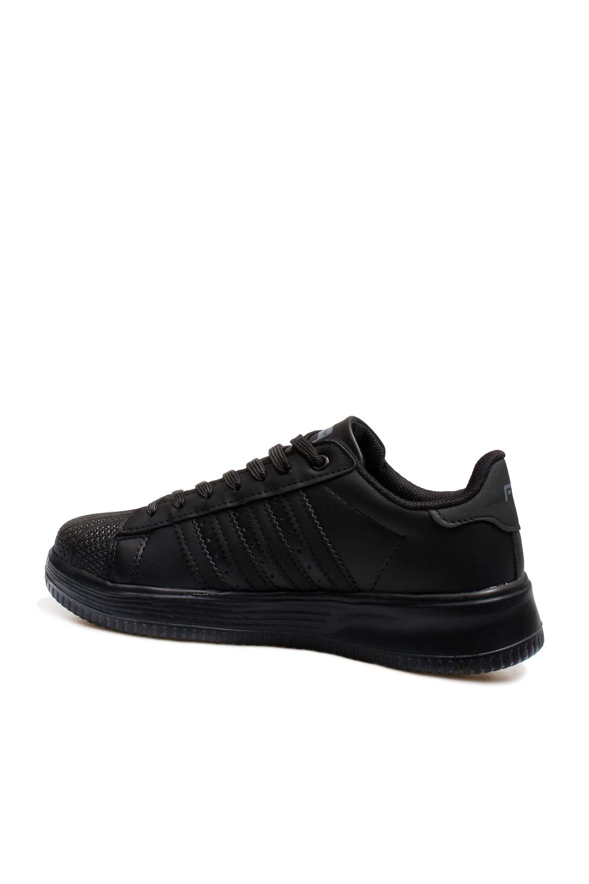 Men's All-Black Leather Low-Top Sneakers with Textured Toe