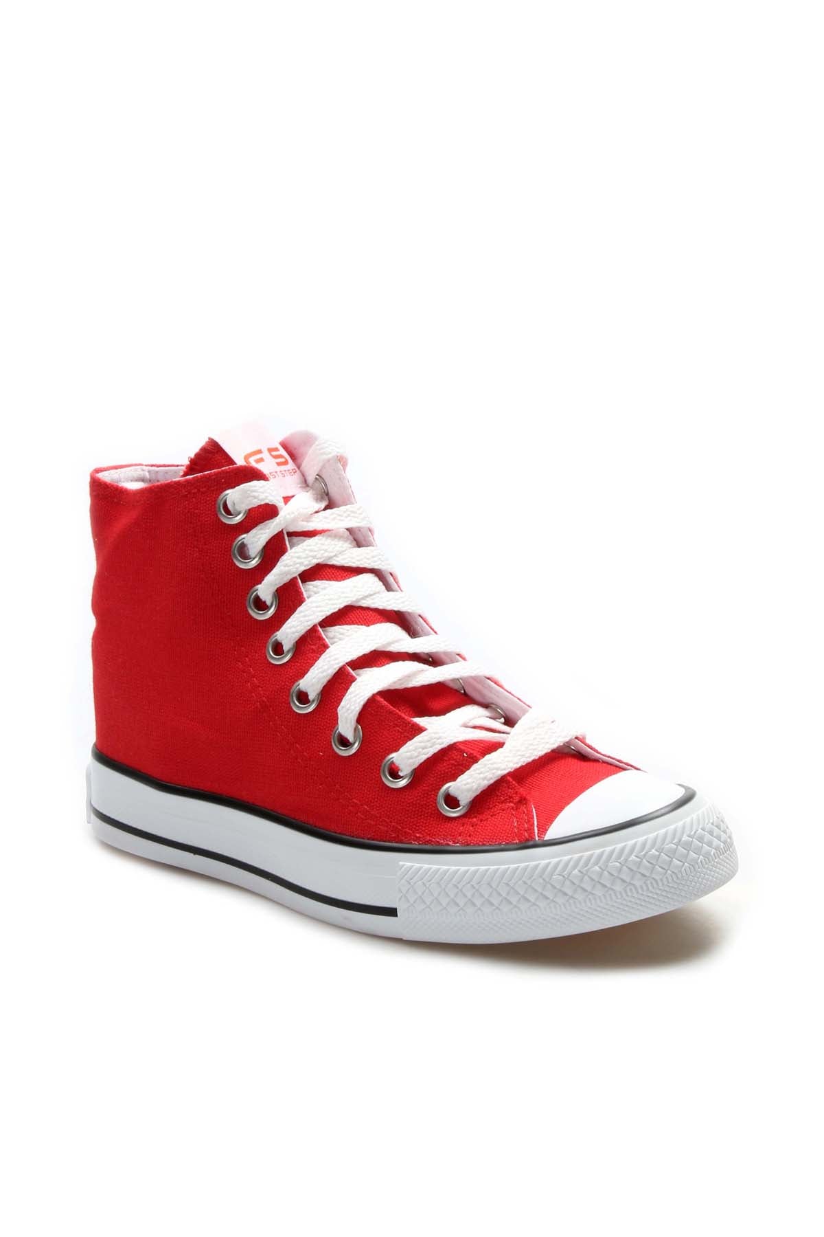 Men's Red High-Top Canvas Sneakers with White Laces