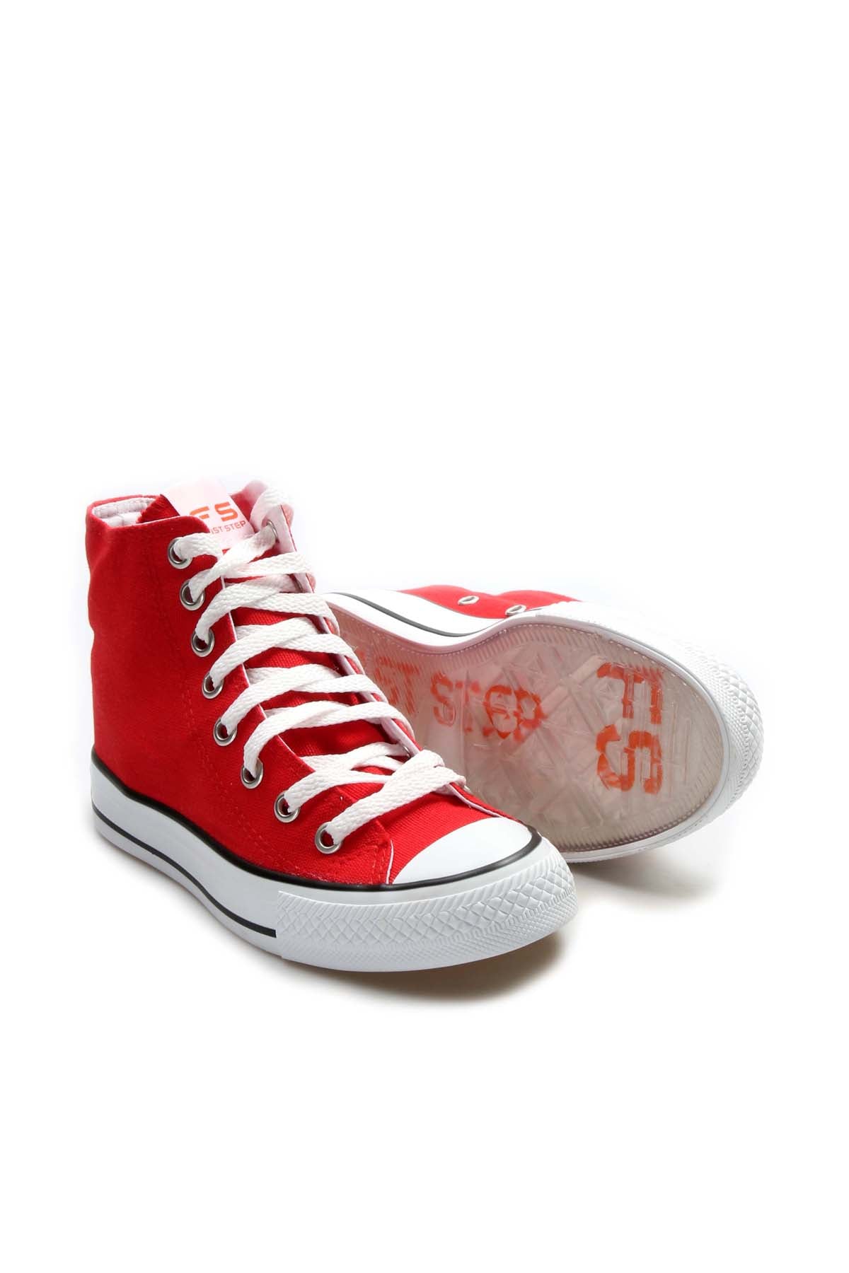 Men's Red High-Top Canvas Sneakers with White Laces