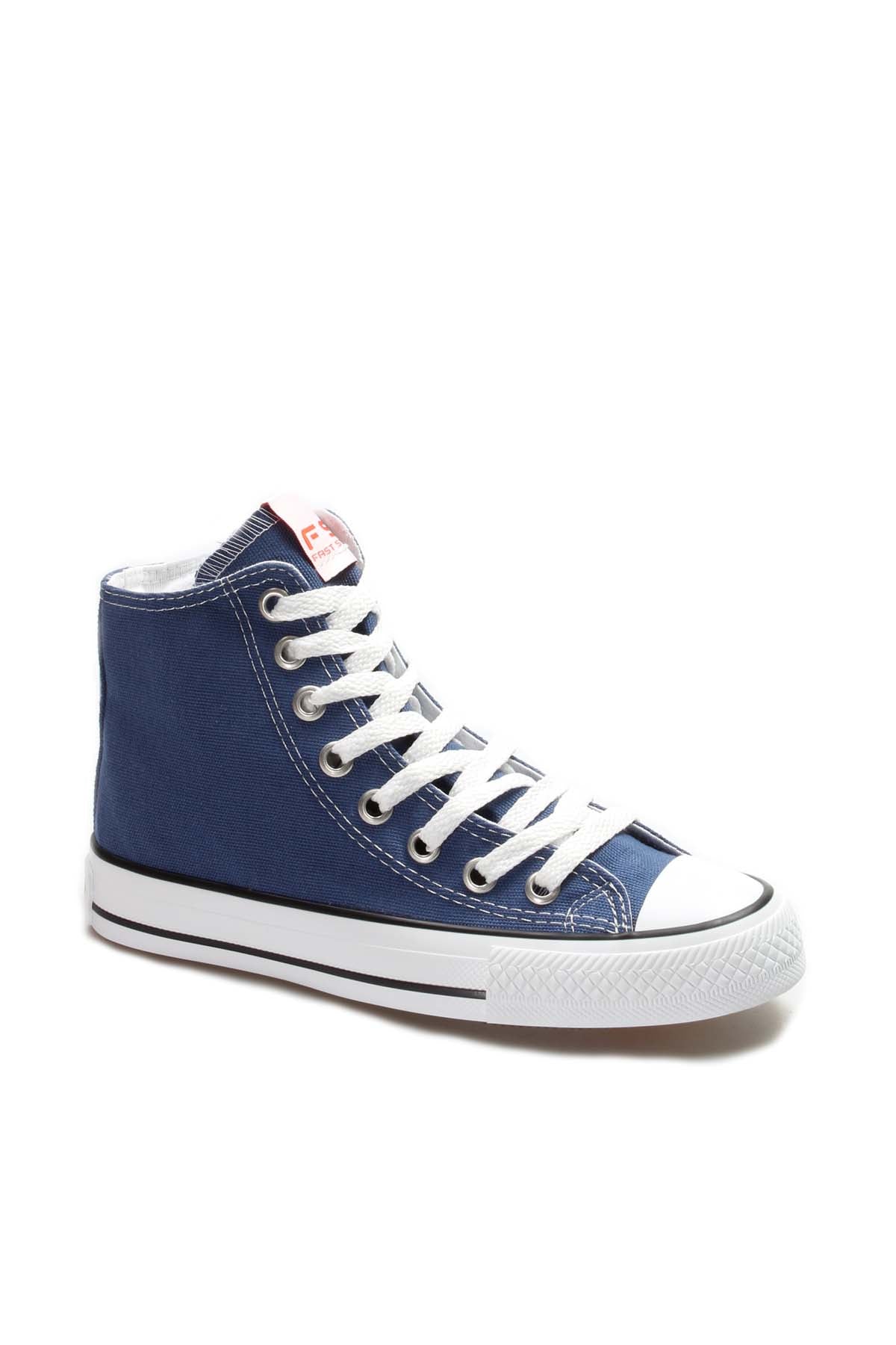 Men's Denim Blue High-Top Canvas Sneakers with White Stitching