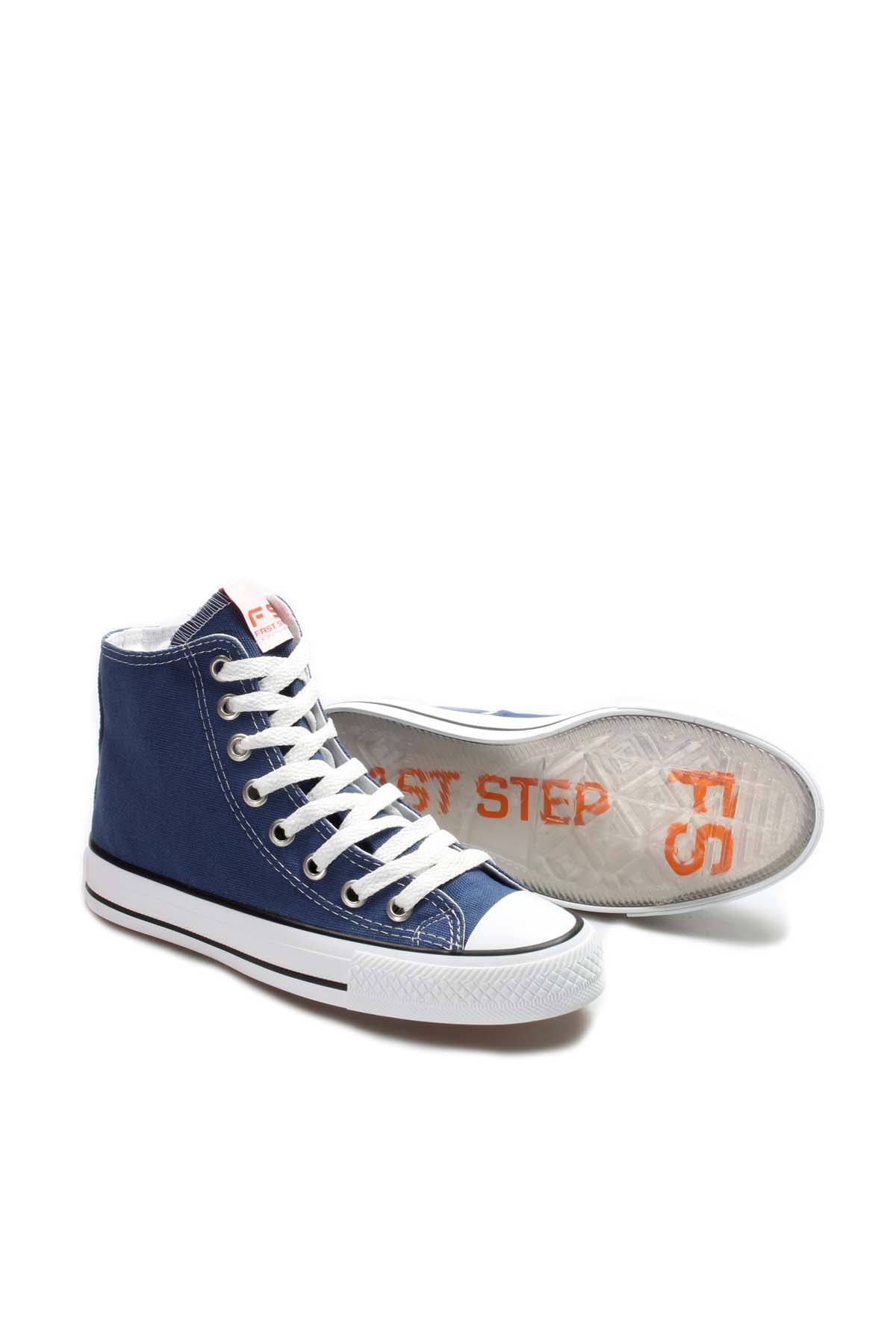 Men's Denim Blue High-Top Canvas Sneakers with White Stitching