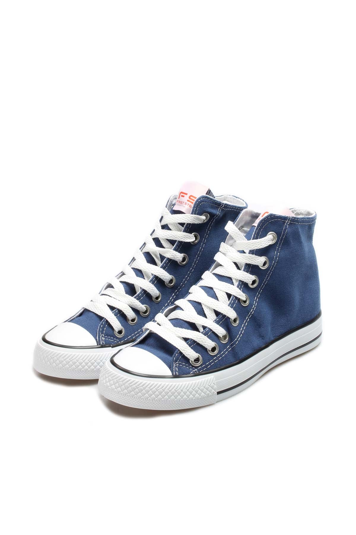 Men's Denim Blue High-Top Canvas Sneakers with White Stitching