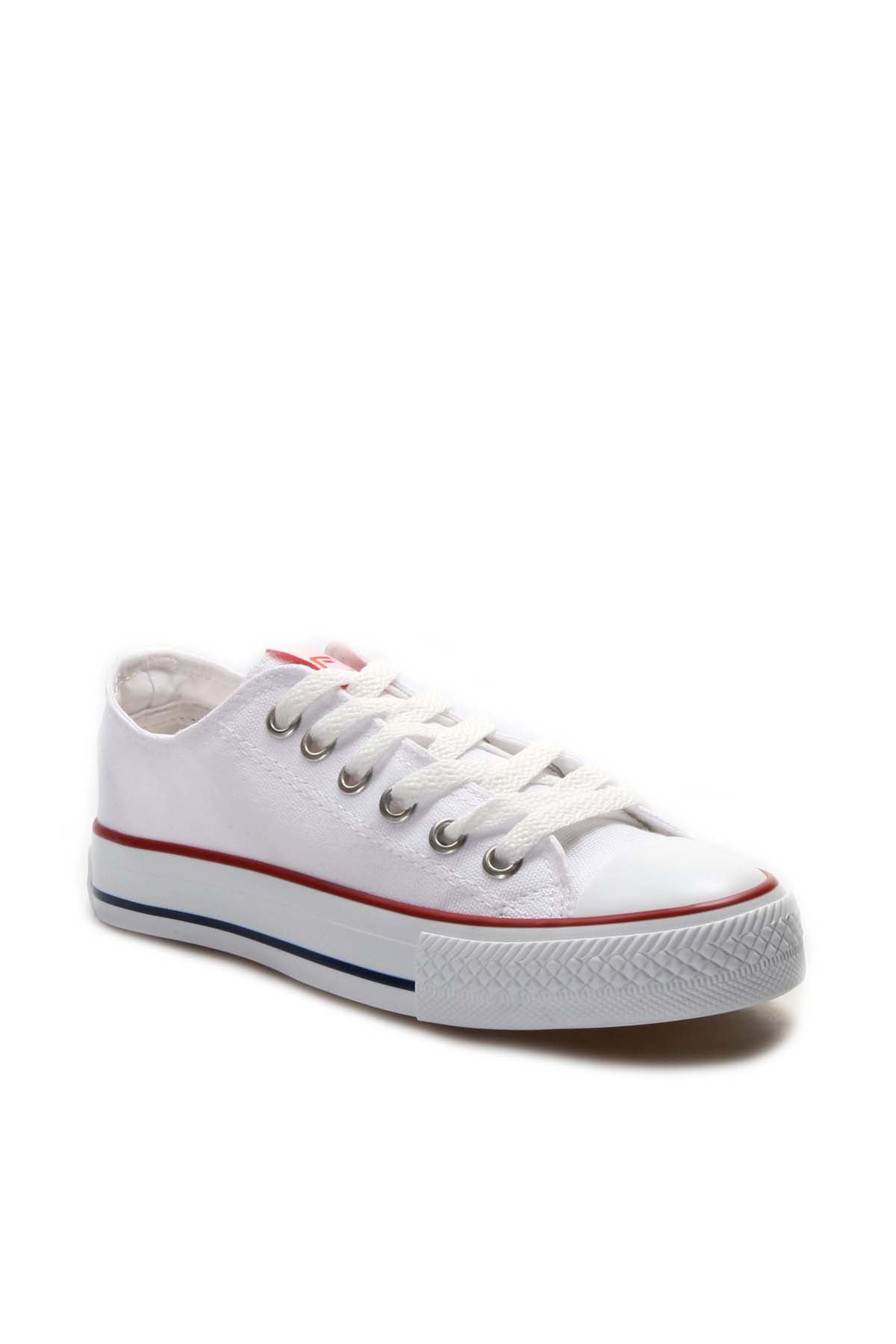 KOALA SYDNEY Men's White Canvas Low-Top Sneakers with Red Stripe Detail