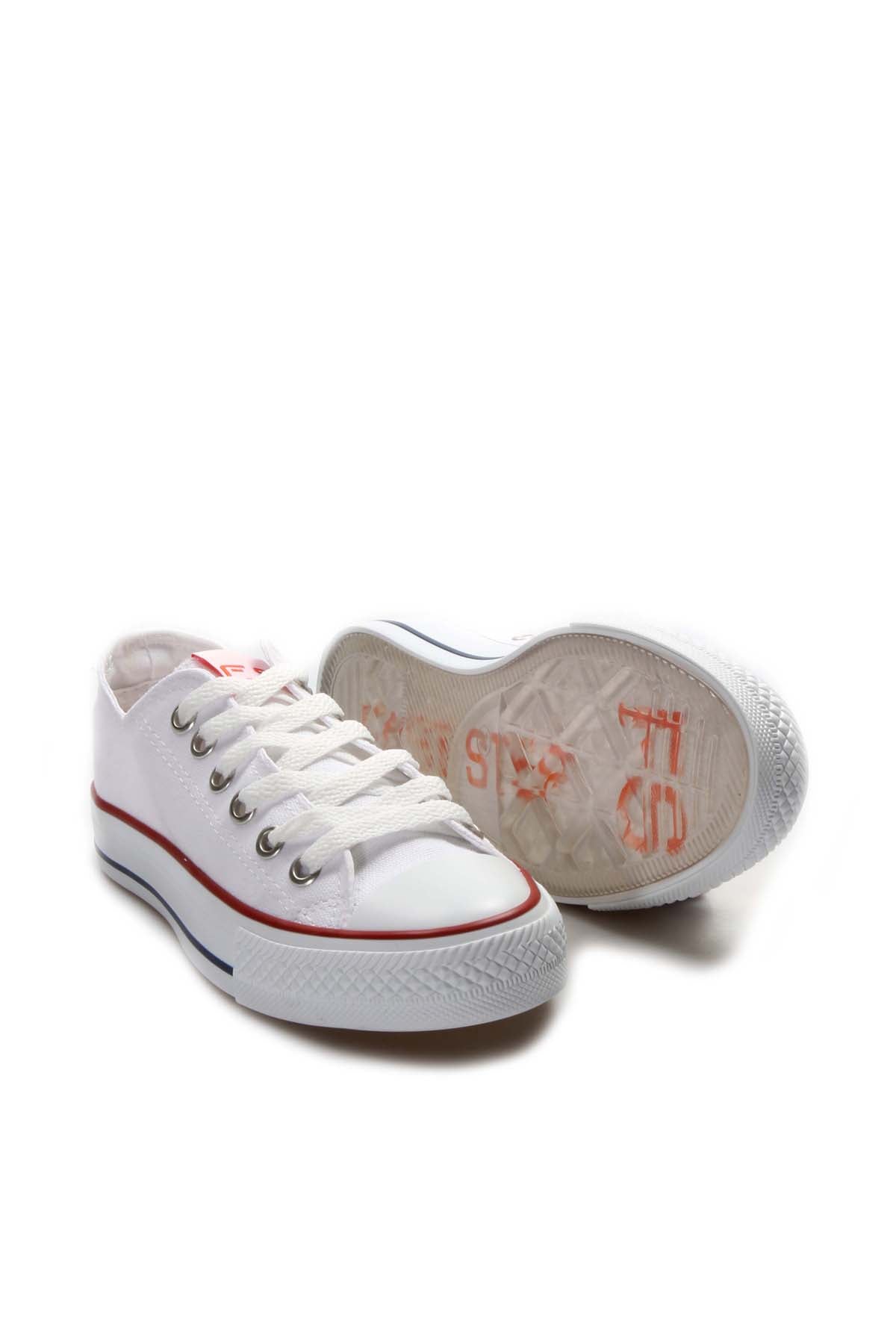 Men's White Canvas Low-Top Sneakers with Red Stripe Detail