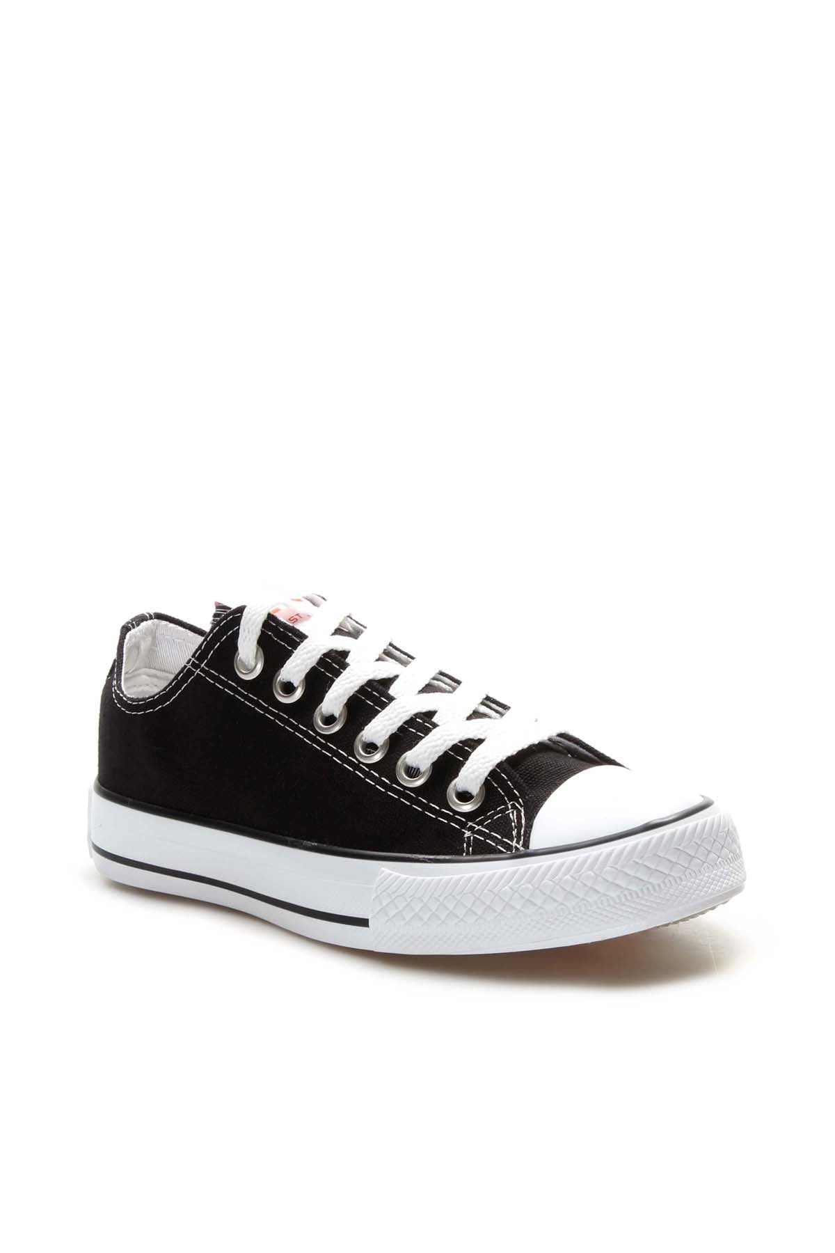 Men's Black Canvas Low-Top Sneakers with White Laces