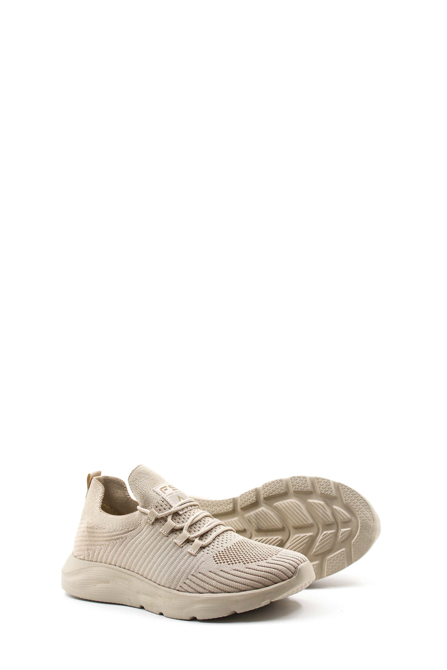 Men's Beige Knit Sneakers with Cushioned Sole