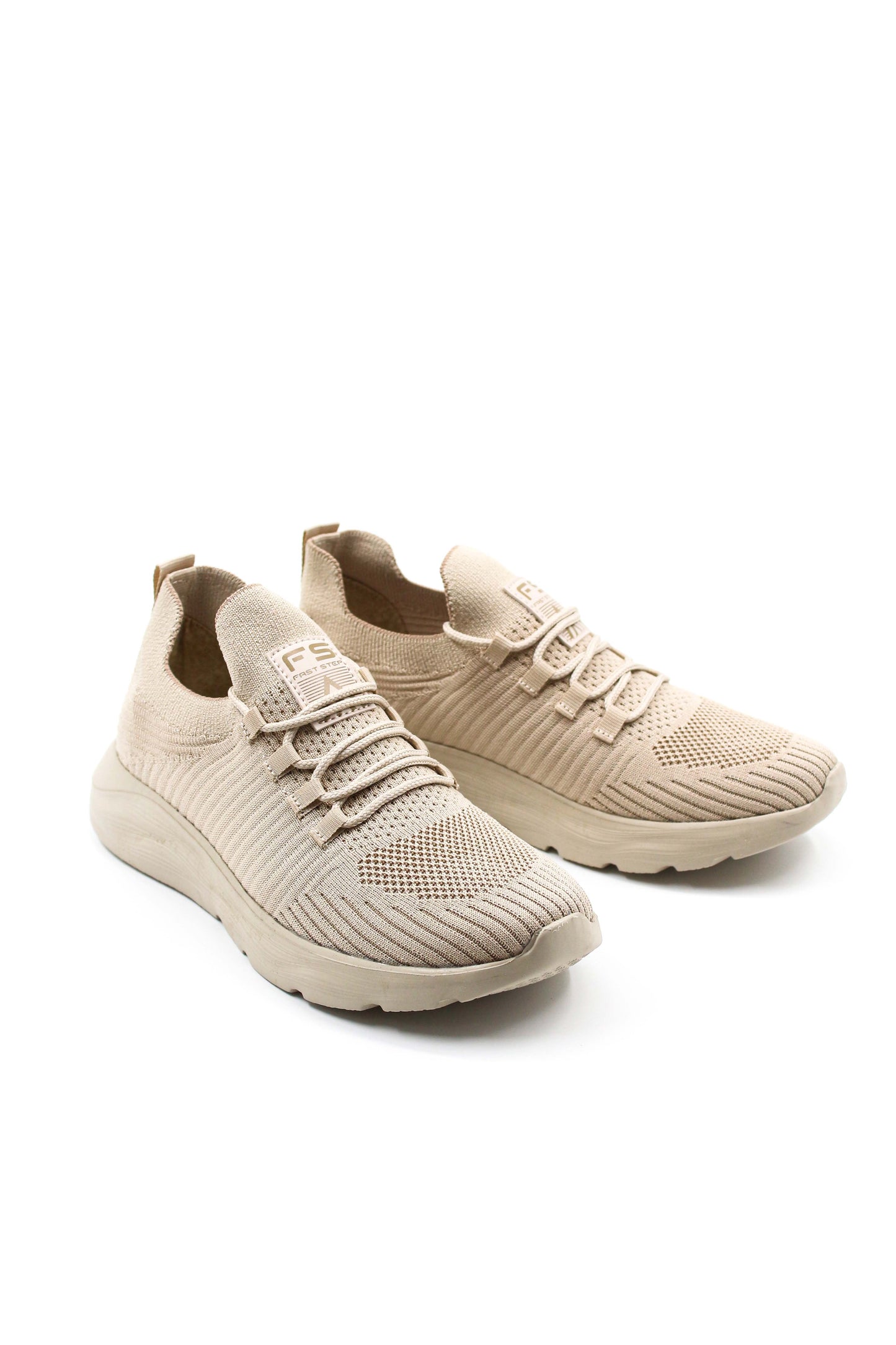 Men's Beige Knit Sneakers with Cushioned Sole