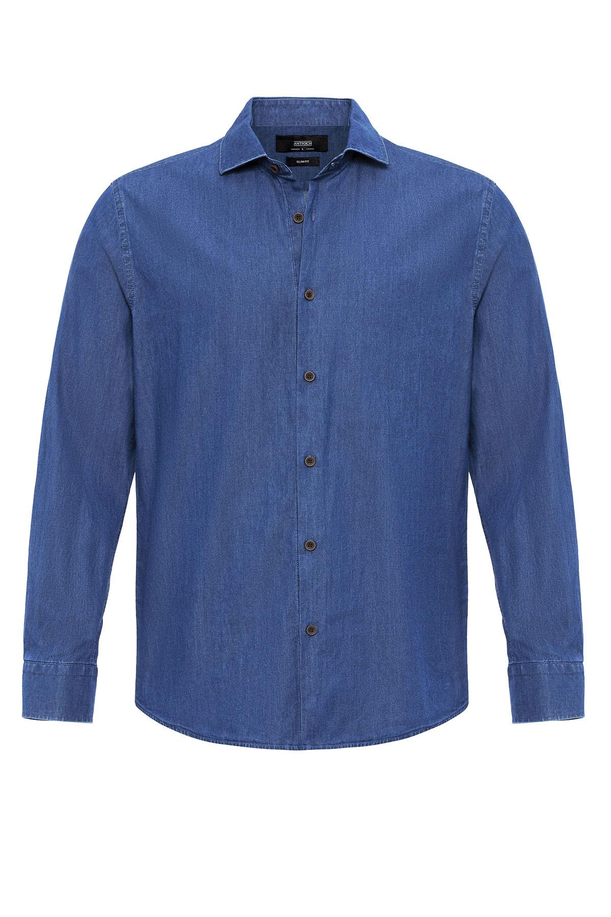Men's Blue Long-Sleeve Denim Shirt