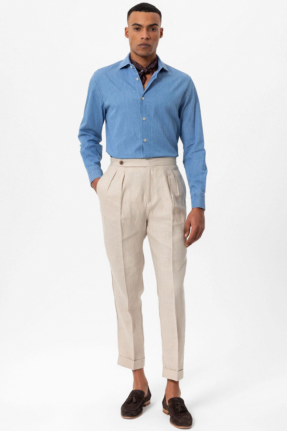 Men's Light Blue Long-Sleeve Denim Shirt